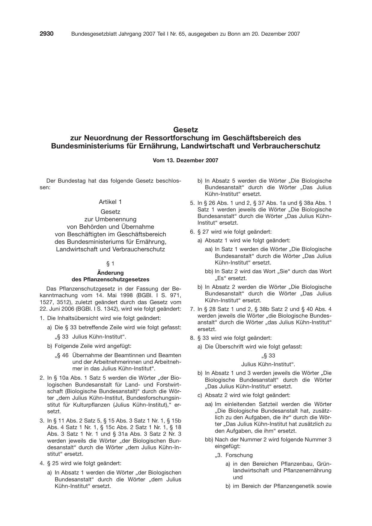 BGBl. 2007, Seite 2930 — Originalseite als Abbildung