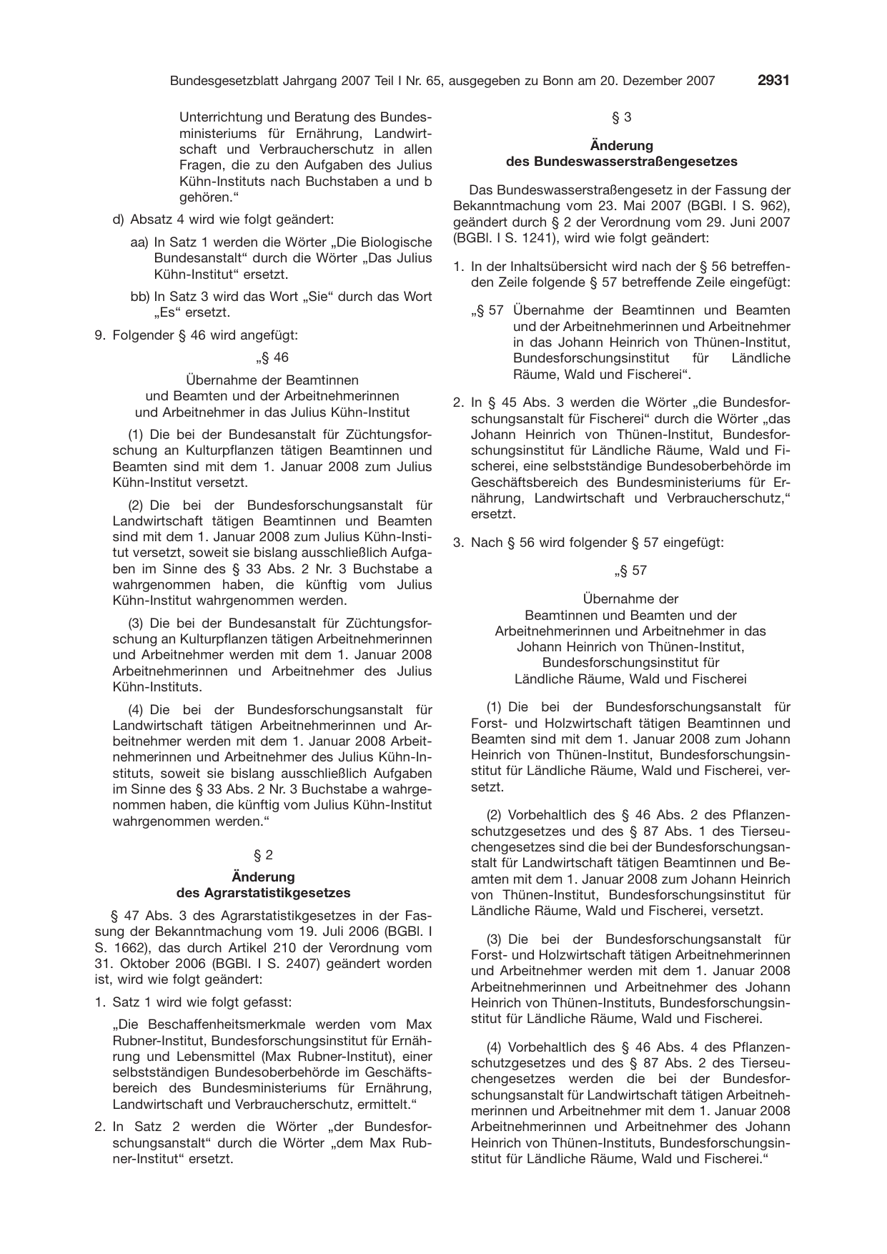 BGBl. 2007, Seite 2931 — Originalseite als Abbildung