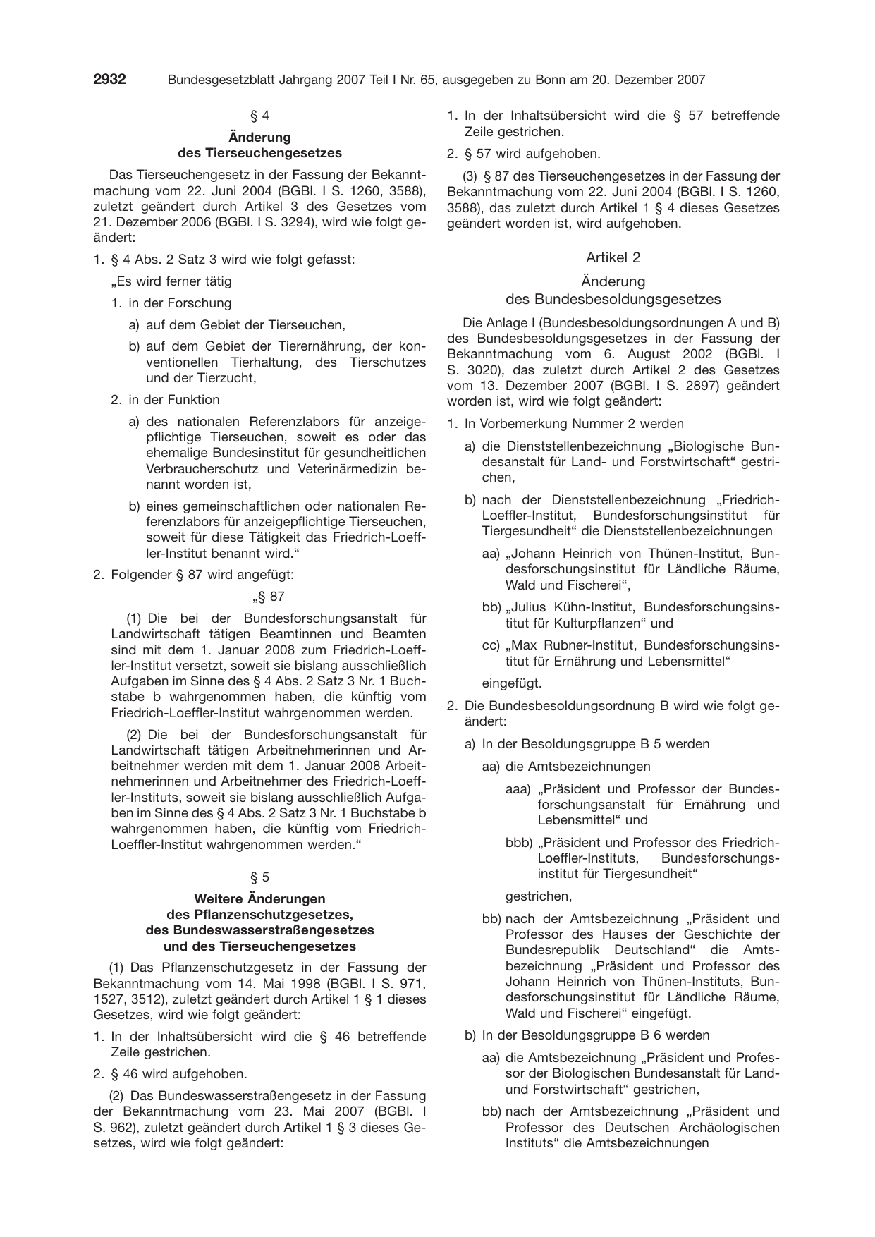 BGBl. 2007, Seite 2932 — Originalseite als Abbildung