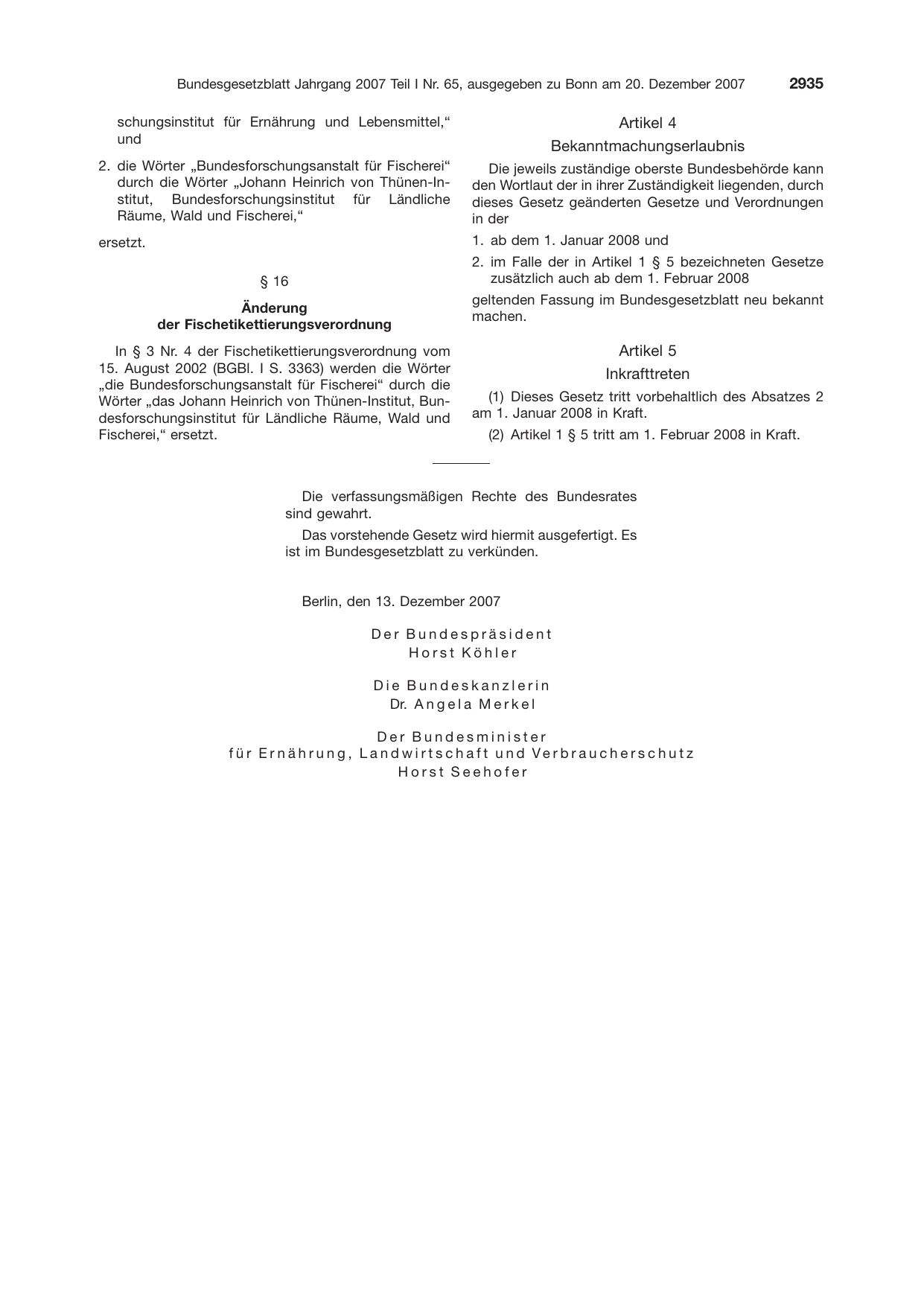 BGBl. 2007, Seite 2935 — Originalseite als Abbildung