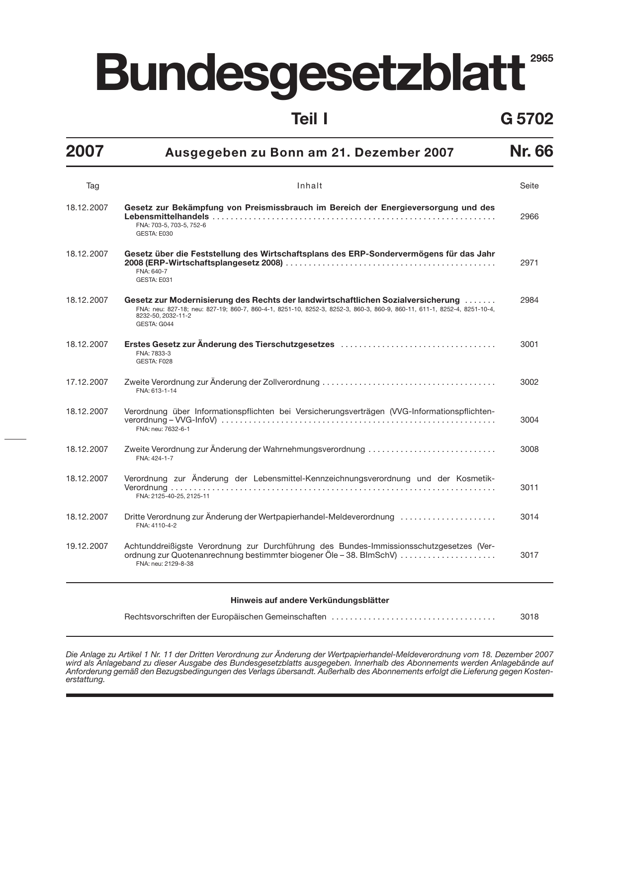 BGBl. 2007, Seite 1 — Originalseite als Abbildung