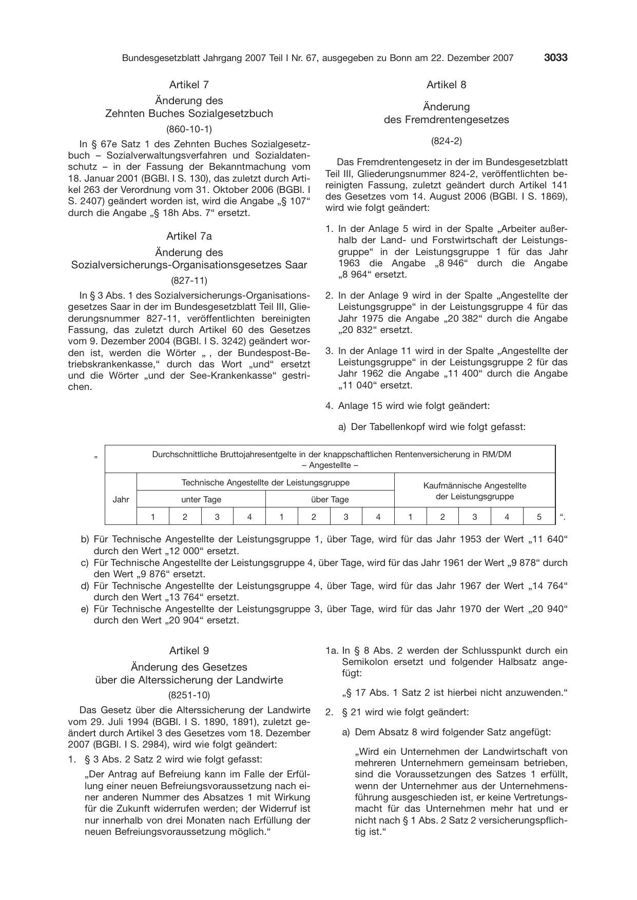 BGBl. 2007, Seite 3033 — Originalseite als Abbildung