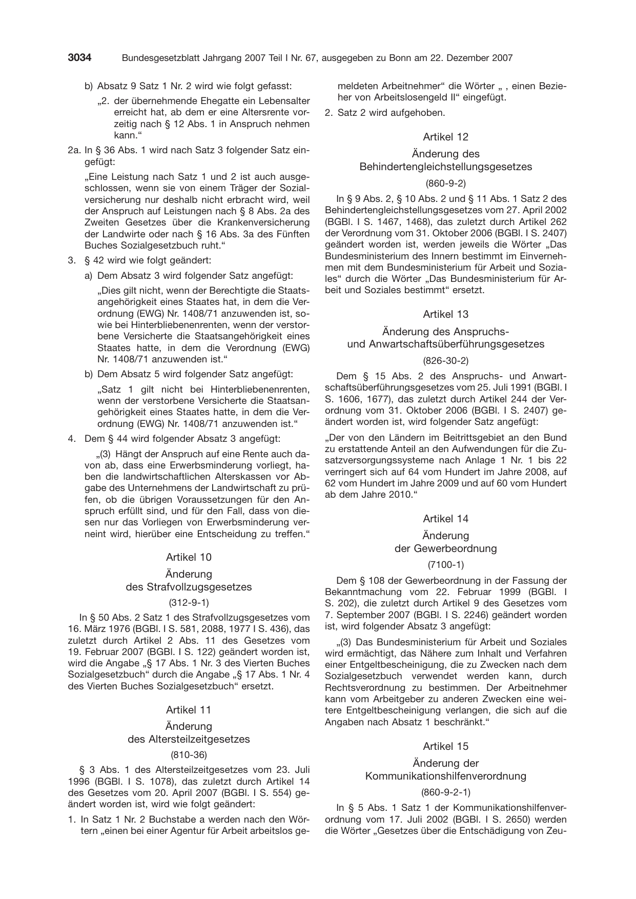 BGBl. 2007, Seite 3034 — Originalseite als Abbildung
