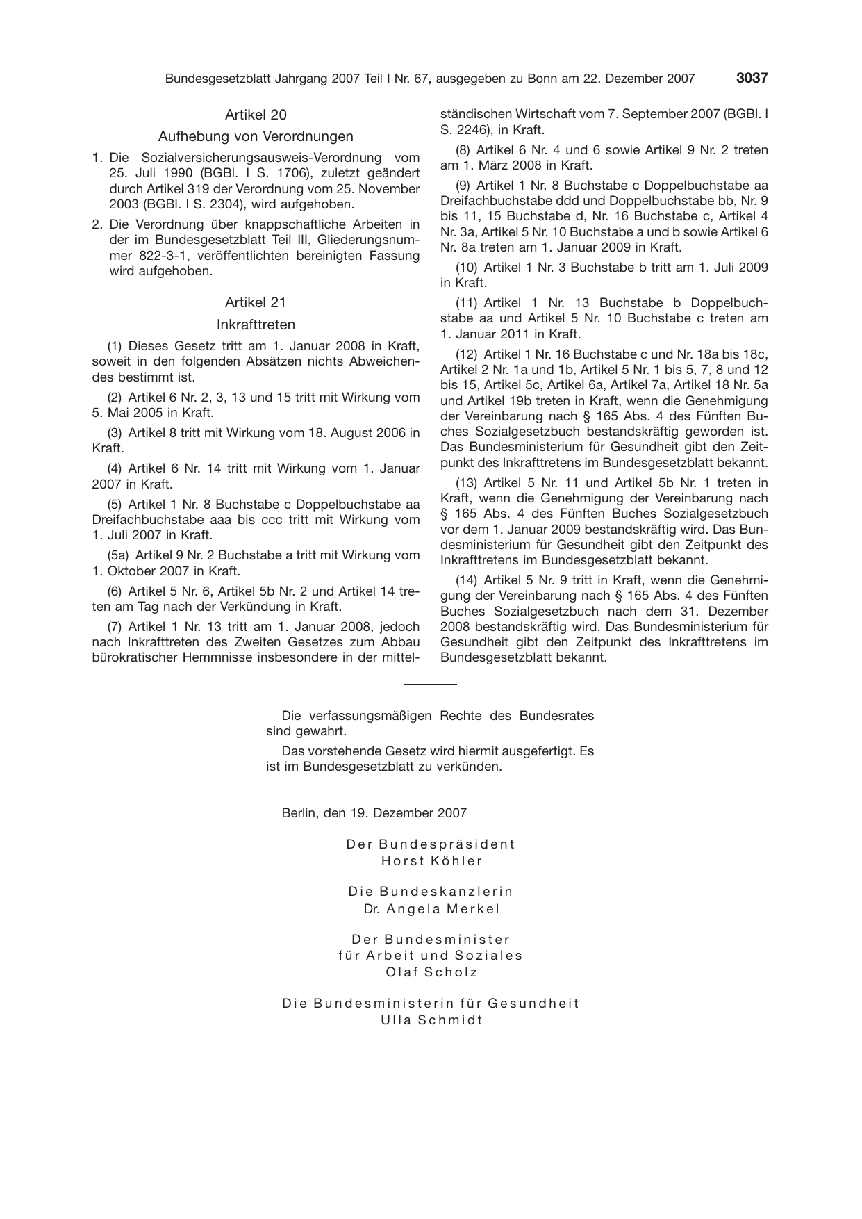 BGBl. 2007, Seite 3037 — Originalseite als Abbildung