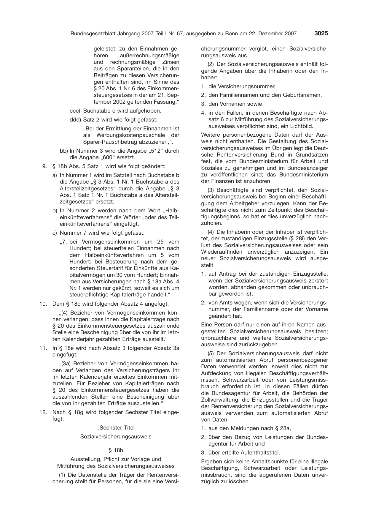 BGBl. 2007, Seite 3025 — Originalseite als Abbildung