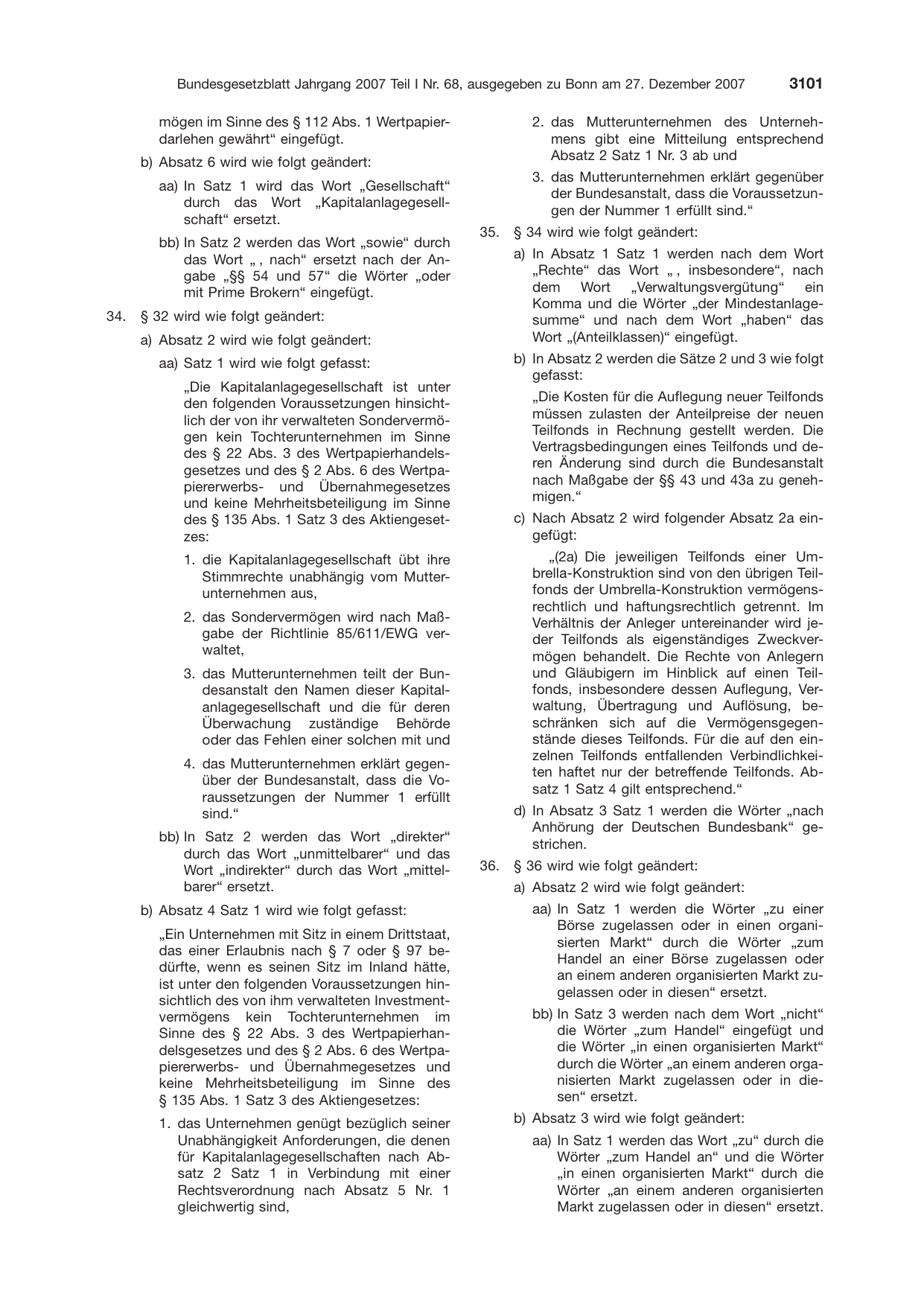 BGBl. 2007, Seite 3101 — Originalseite als Abbildung
