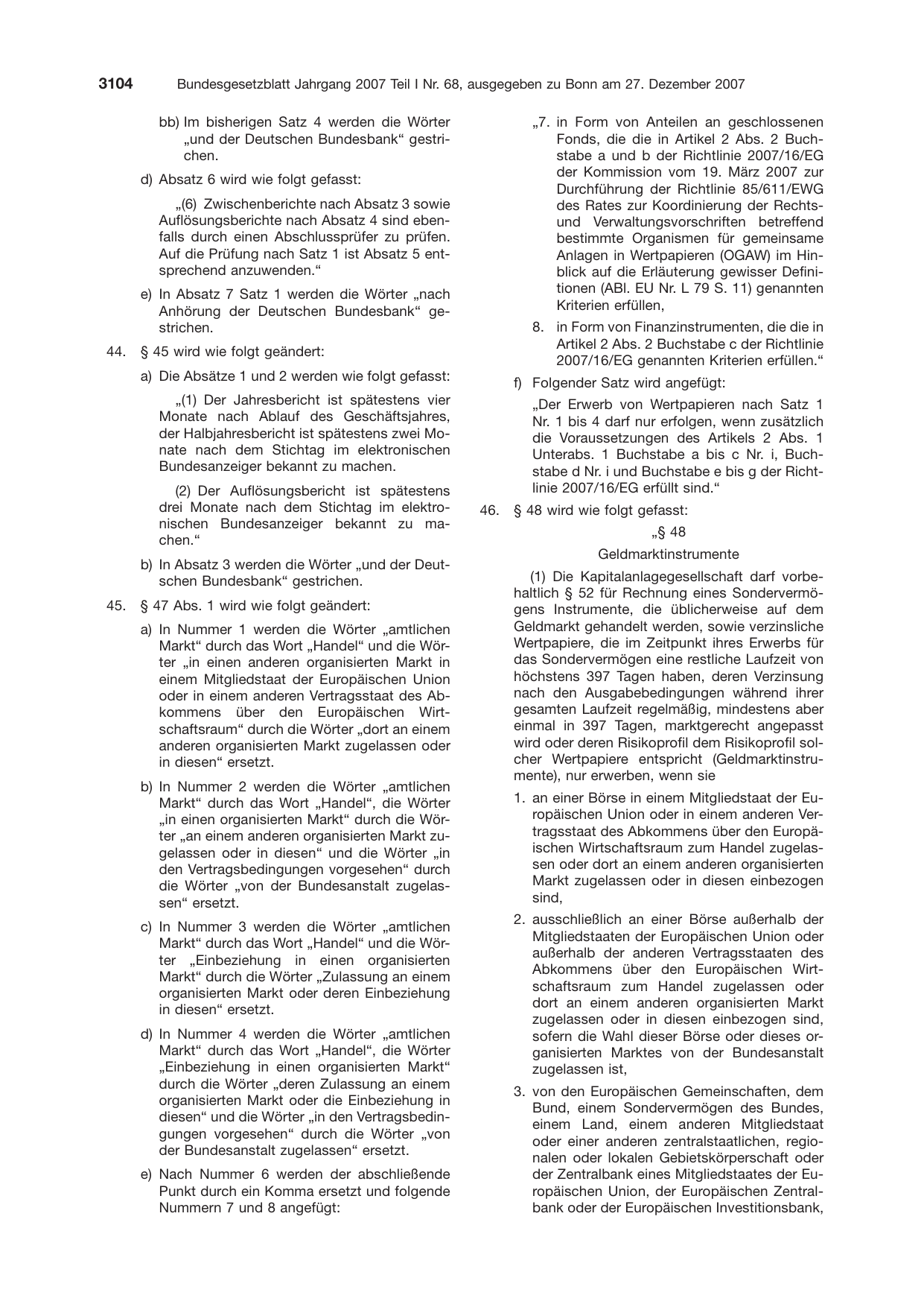 BGBl. 2007, Seite 3104 — Originalseite als Abbildung