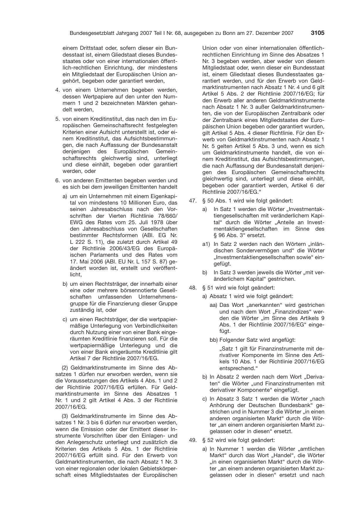 BGBl. 2007, Seite 3105 — Originalseite als Abbildung