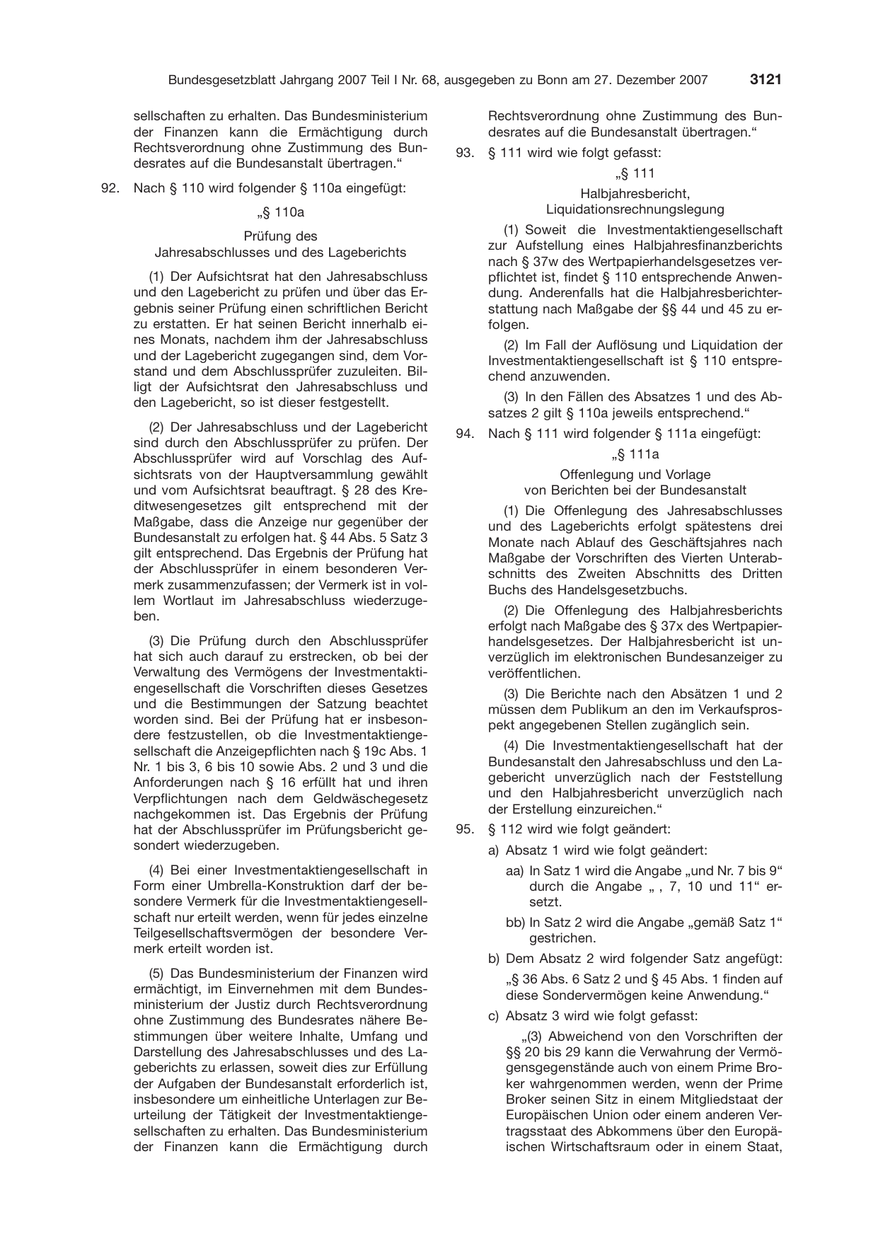 BGBl. 2007, Seite 3121 — Originalseite als Abbildung