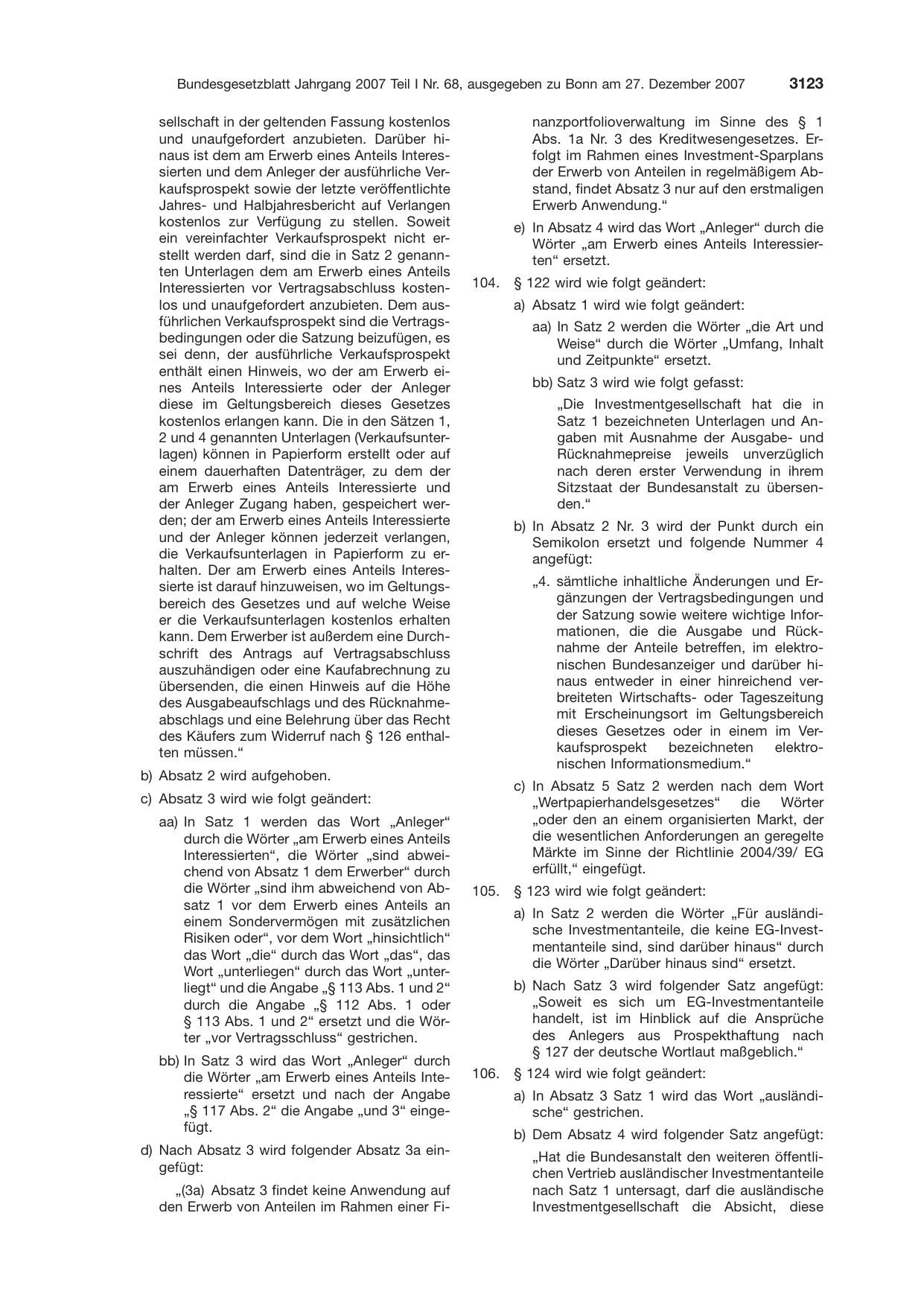 BGBl. 2007, Seite 3123 — Originalseite als Abbildung