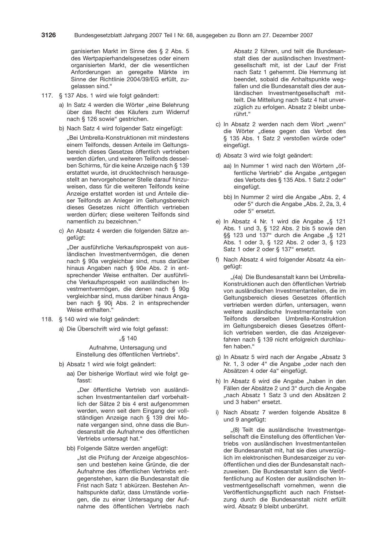 BGBl. 2007, Seite 3126 — Originalseite als Abbildung