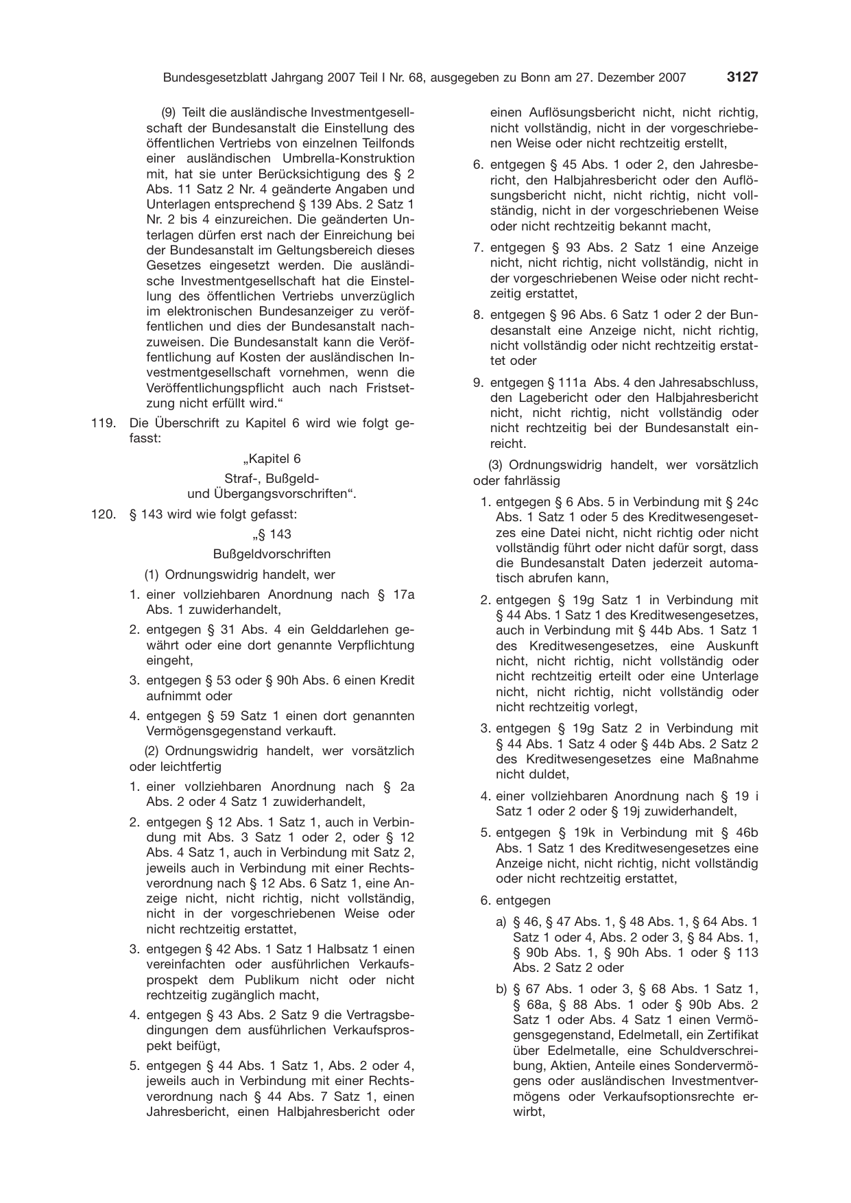 BGBl. 2007, Seite 3127 — Originalseite als Abbildung