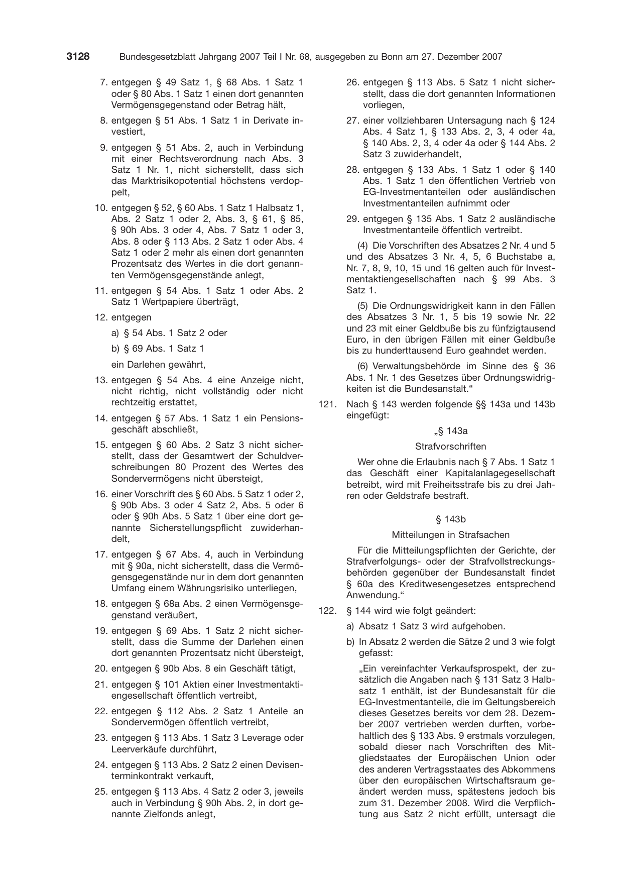 BGBl. 2007, Seite 3128 — Originalseite als Abbildung