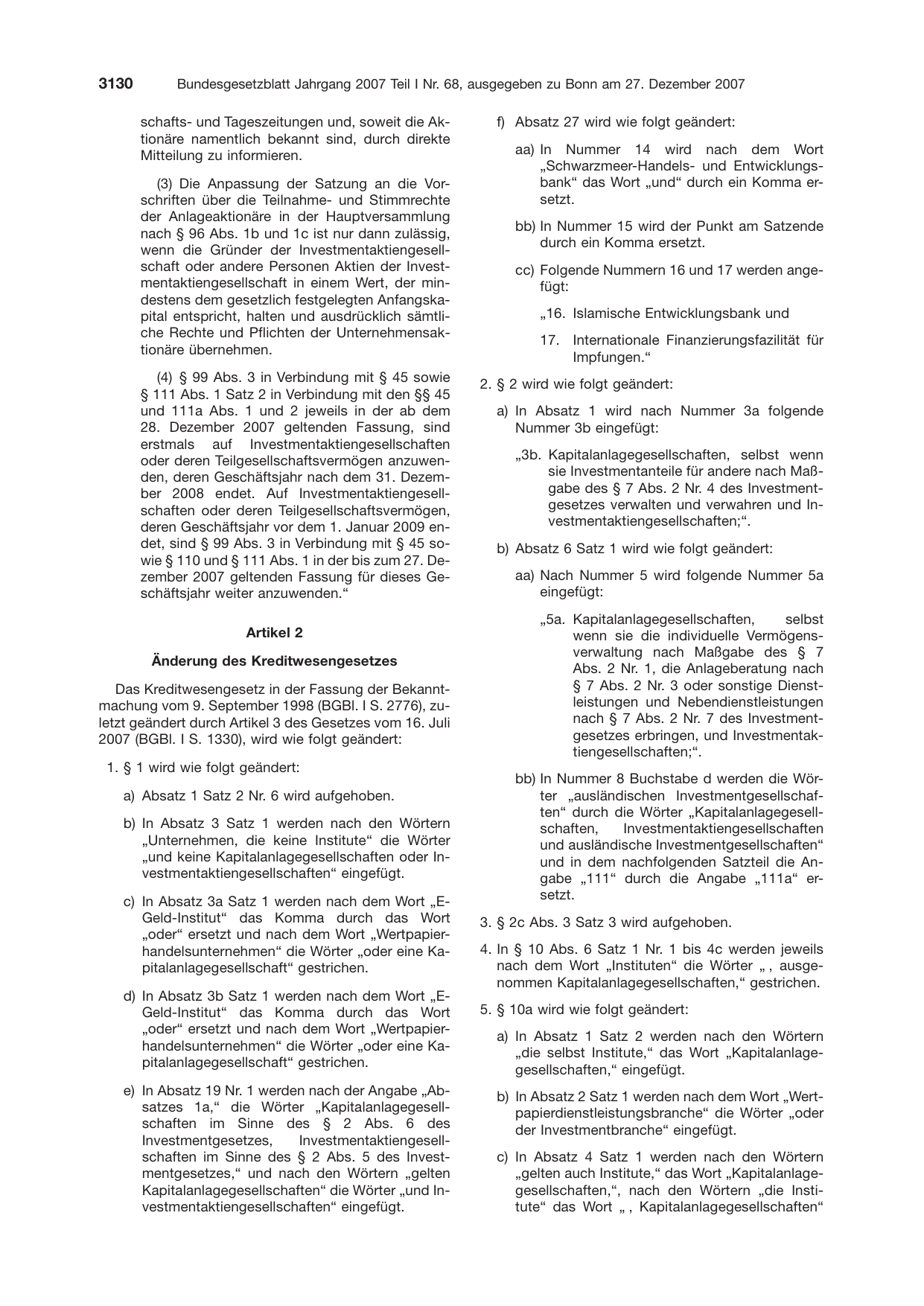BGBl. 2007, Seite 3130 — Originalseite als Abbildung