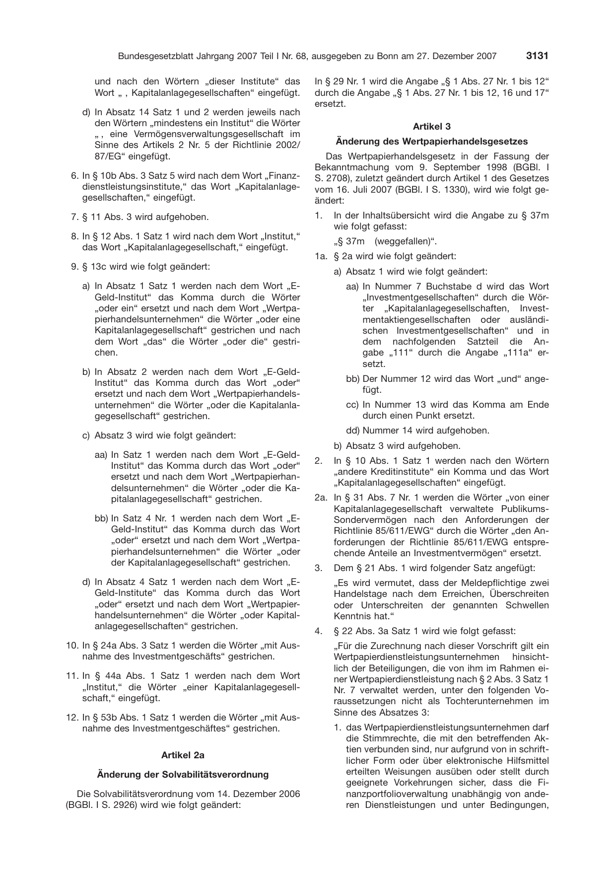 BGBl. 2007, Seite 3131 — Originalseite als Abbildung