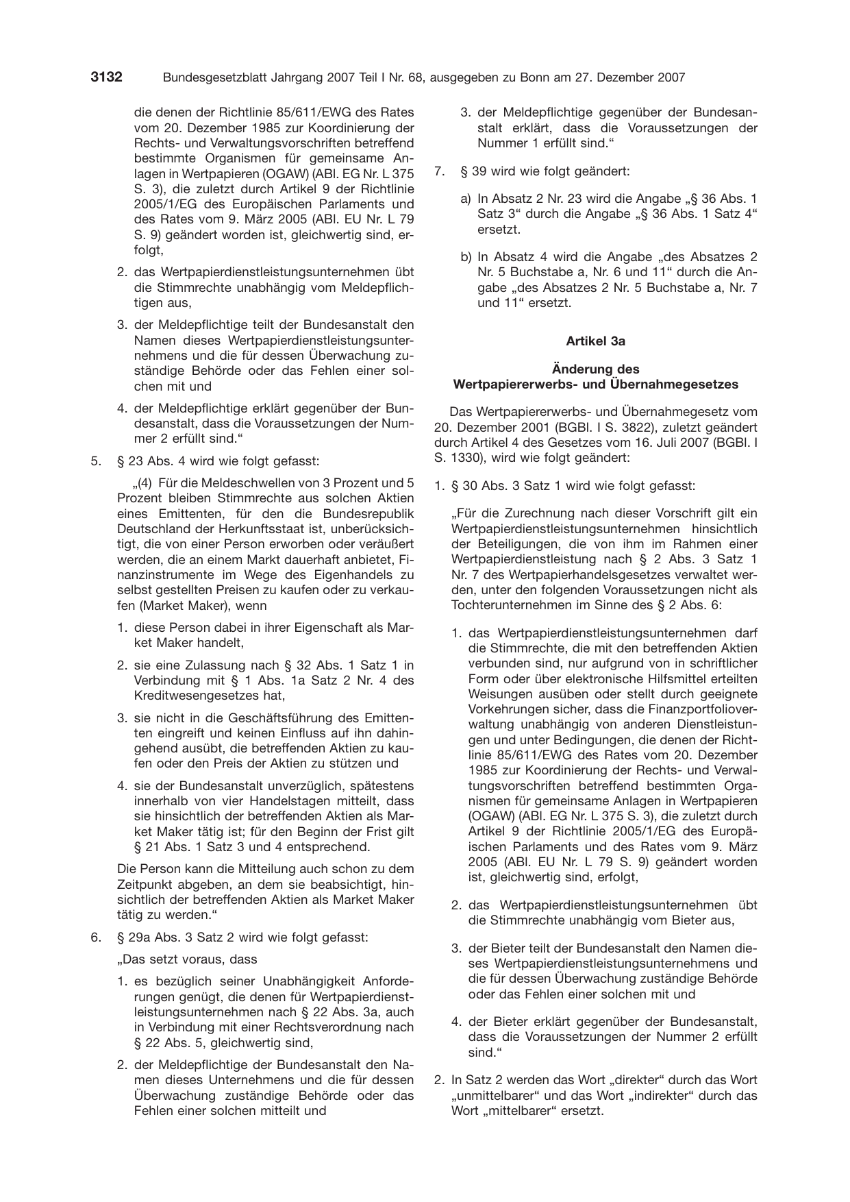 BGBl. 2007, Seite 3132 — Originalseite als Abbildung