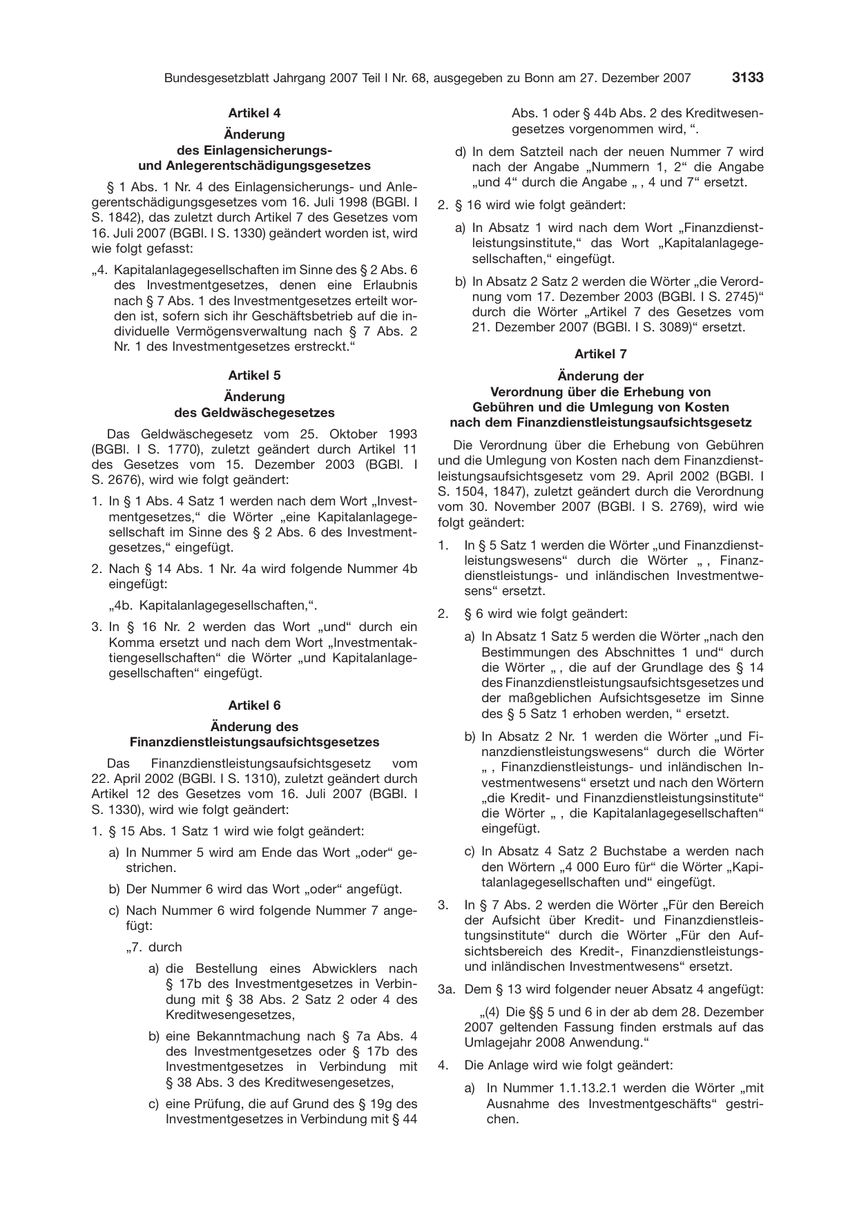 BGBl. 2007, Seite 3133 — Originalseite als Abbildung