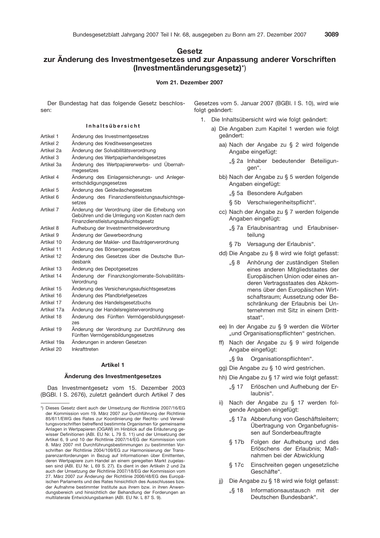 BGBl. 2007, Seite 3089 — Originalseite als Abbildung