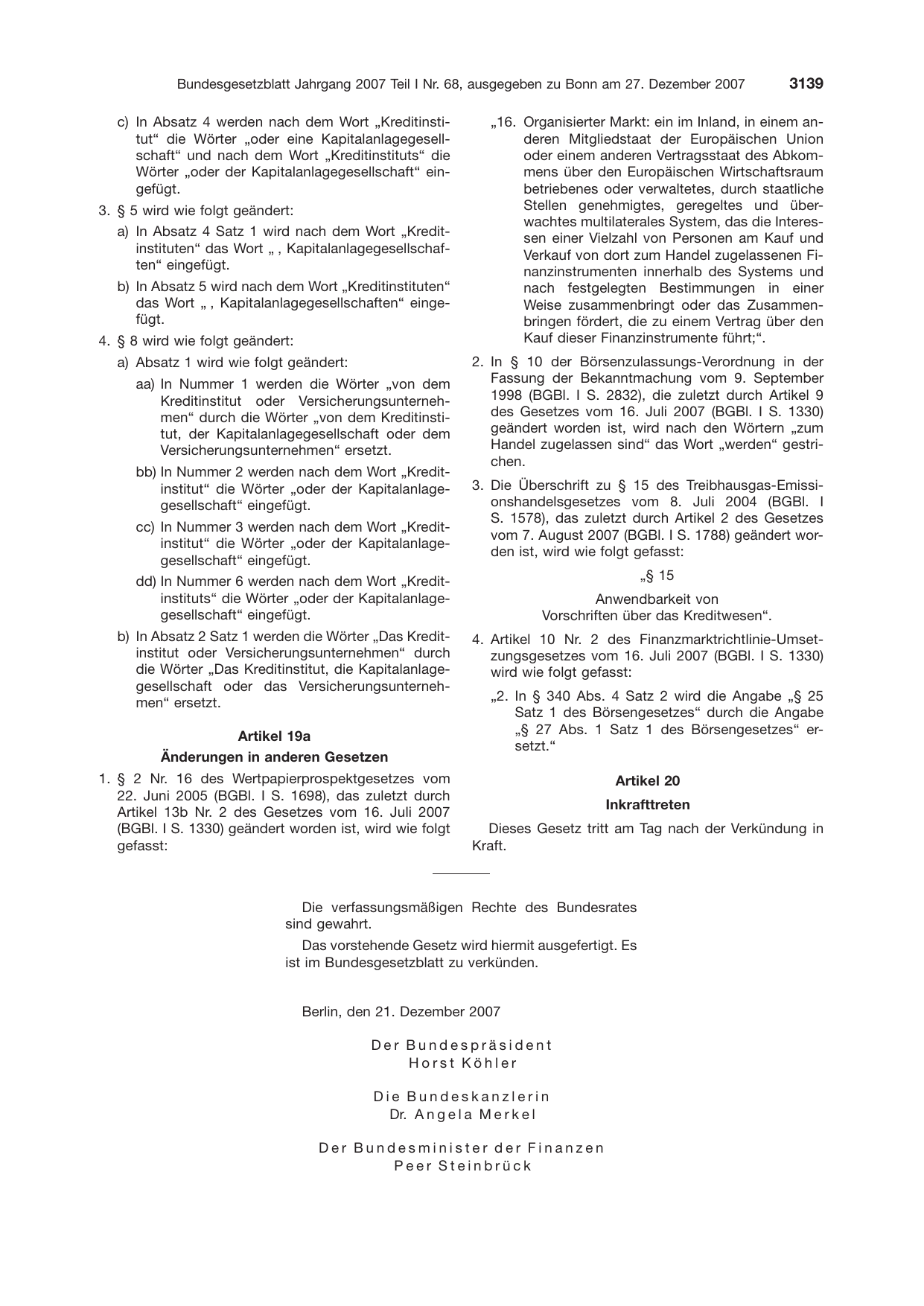 BGBl. 2007, Seite 3139 — Originalseite als Abbildung