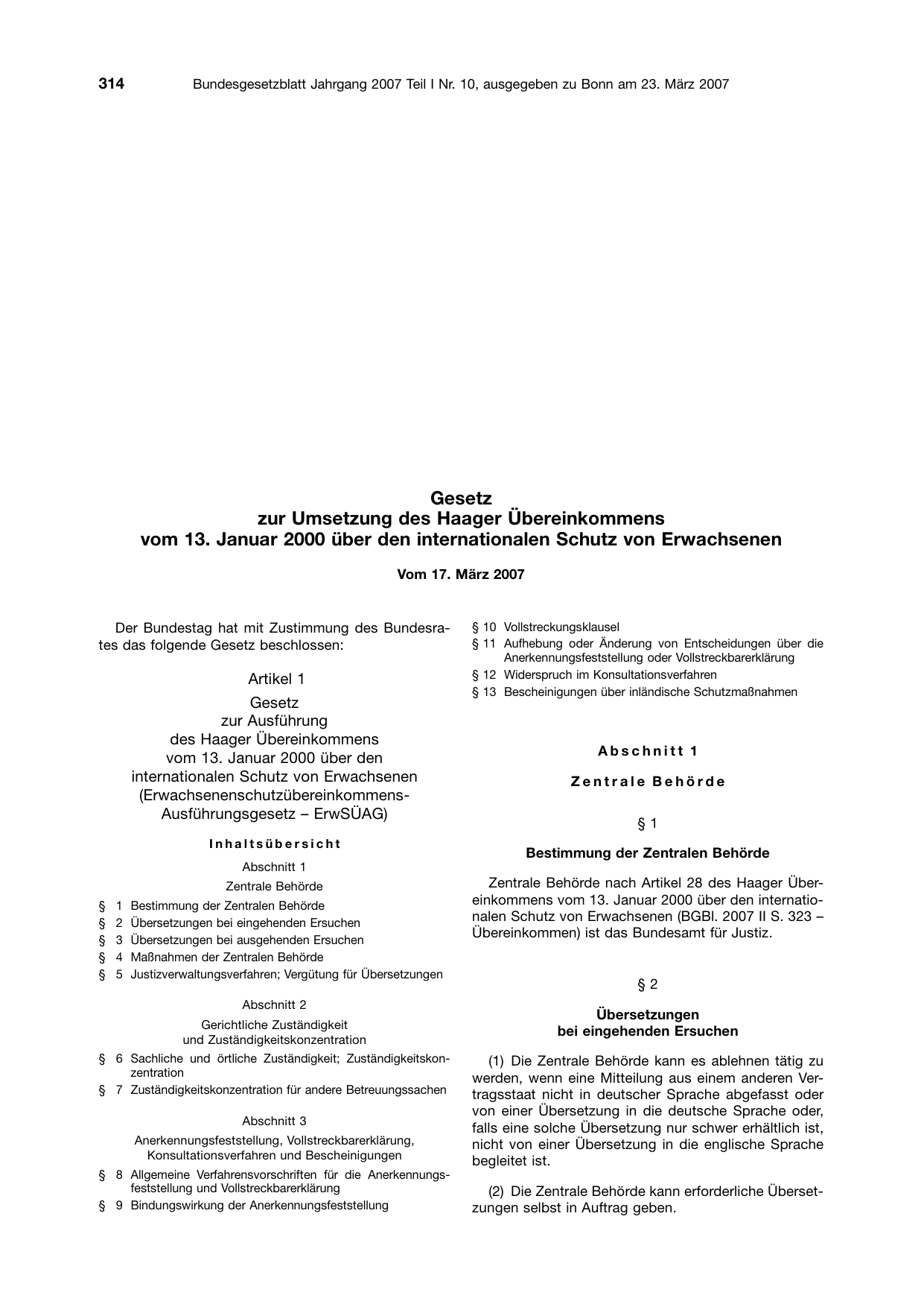BGBl. 2007, Seite 314 — Originalseite als Abbildung