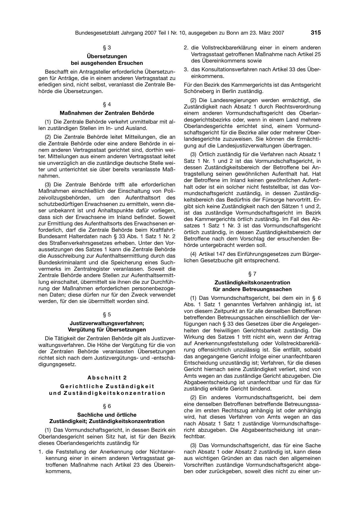 BGBl. 2007, Seite 315 — Originalseite als Abbildung