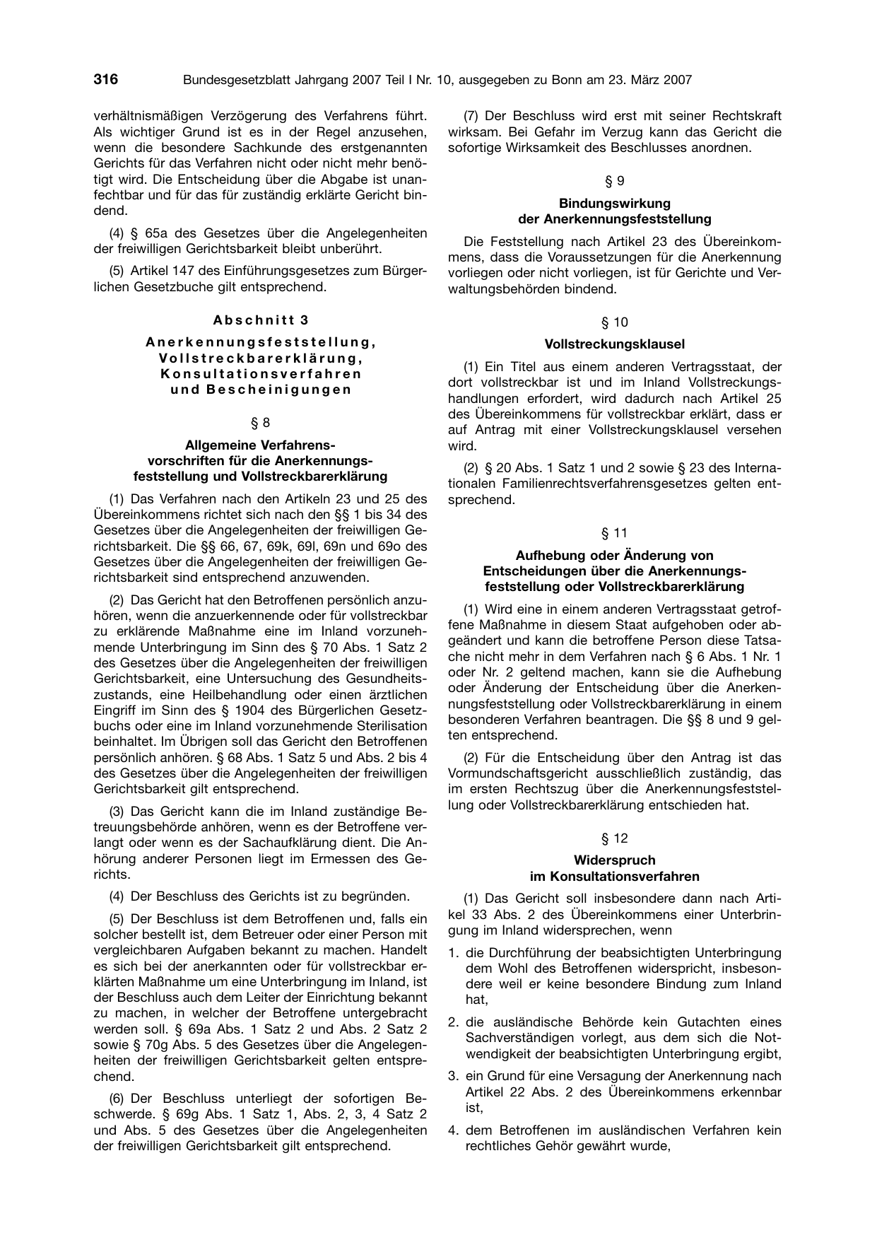 BGBl. 2007, Seite 316 — Originalseite als Abbildung