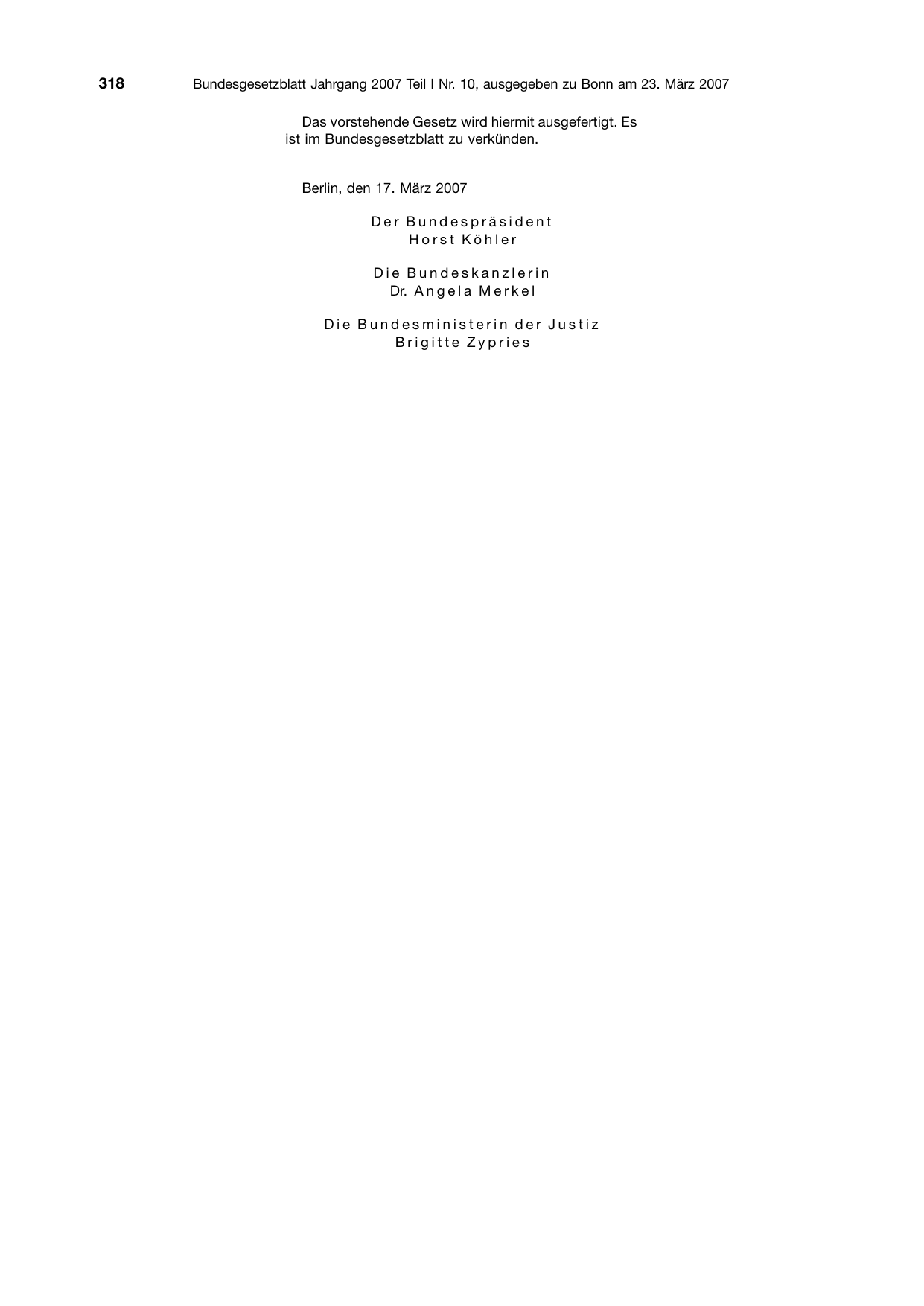 BGBl. 2007, Seite 318 — Originalseite als Abbildung
