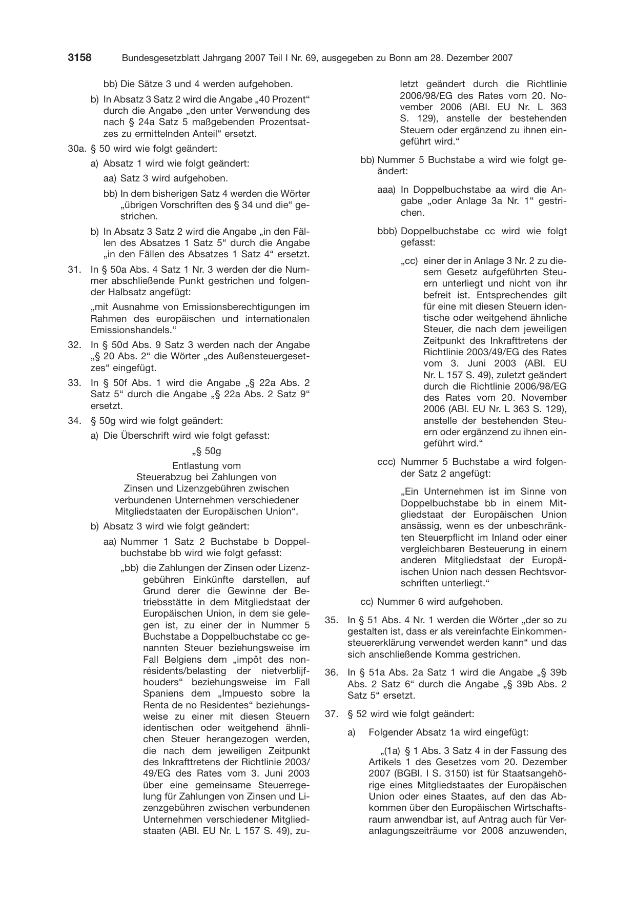 BGBl. 2007, Seite 3158 — Originalseite als Abbildung