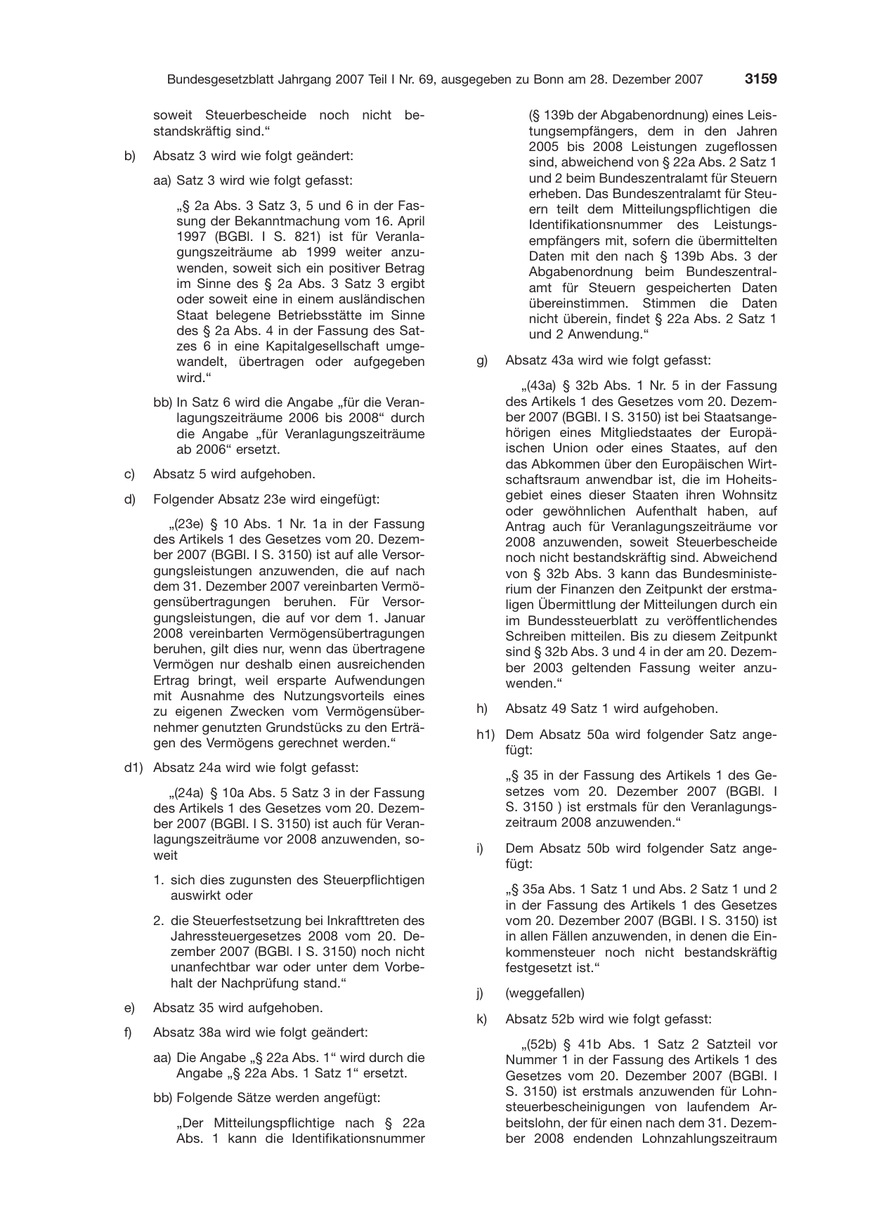 BGBl. 2007, Seite 3159 — Originalseite als Abbildung