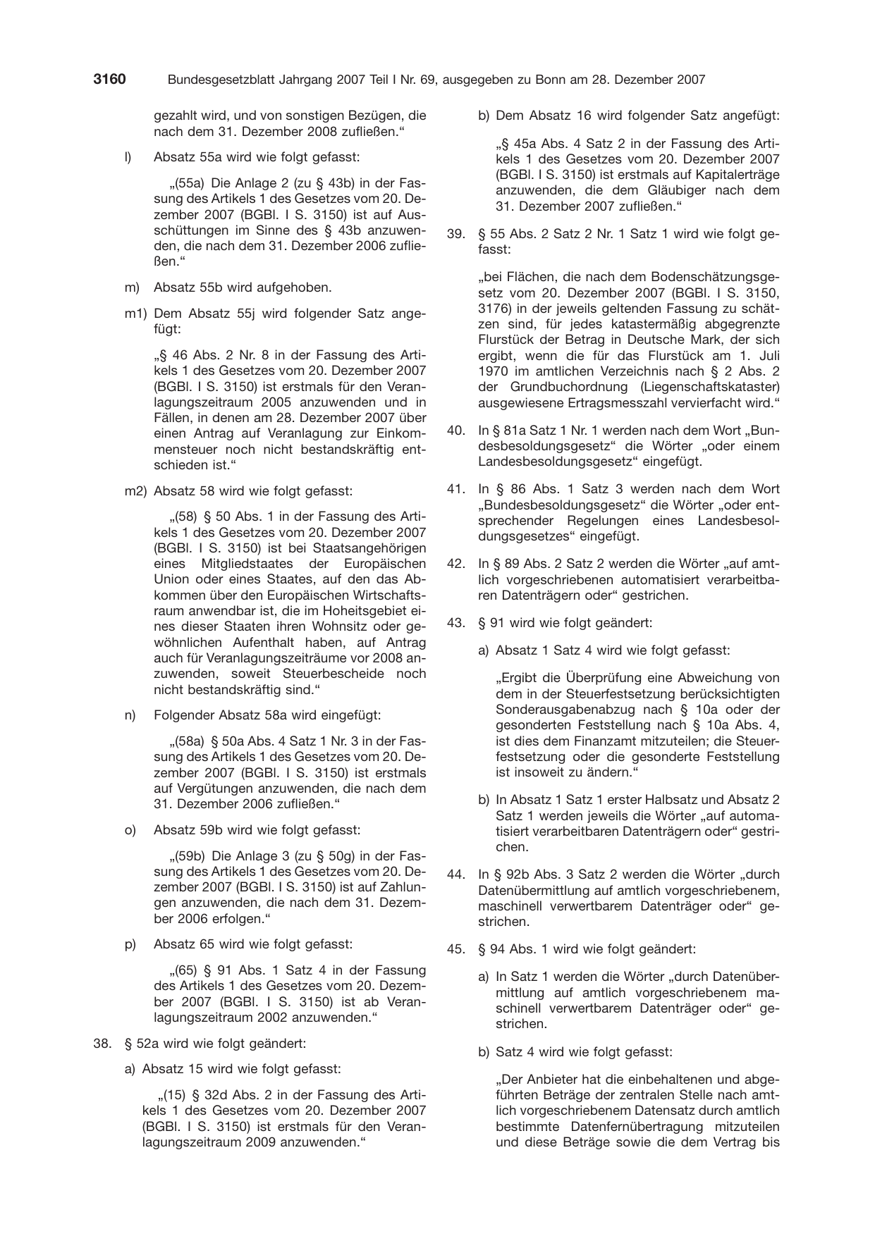 BGBl. 2007, Seite 3160 — Originalseite als Abbildung