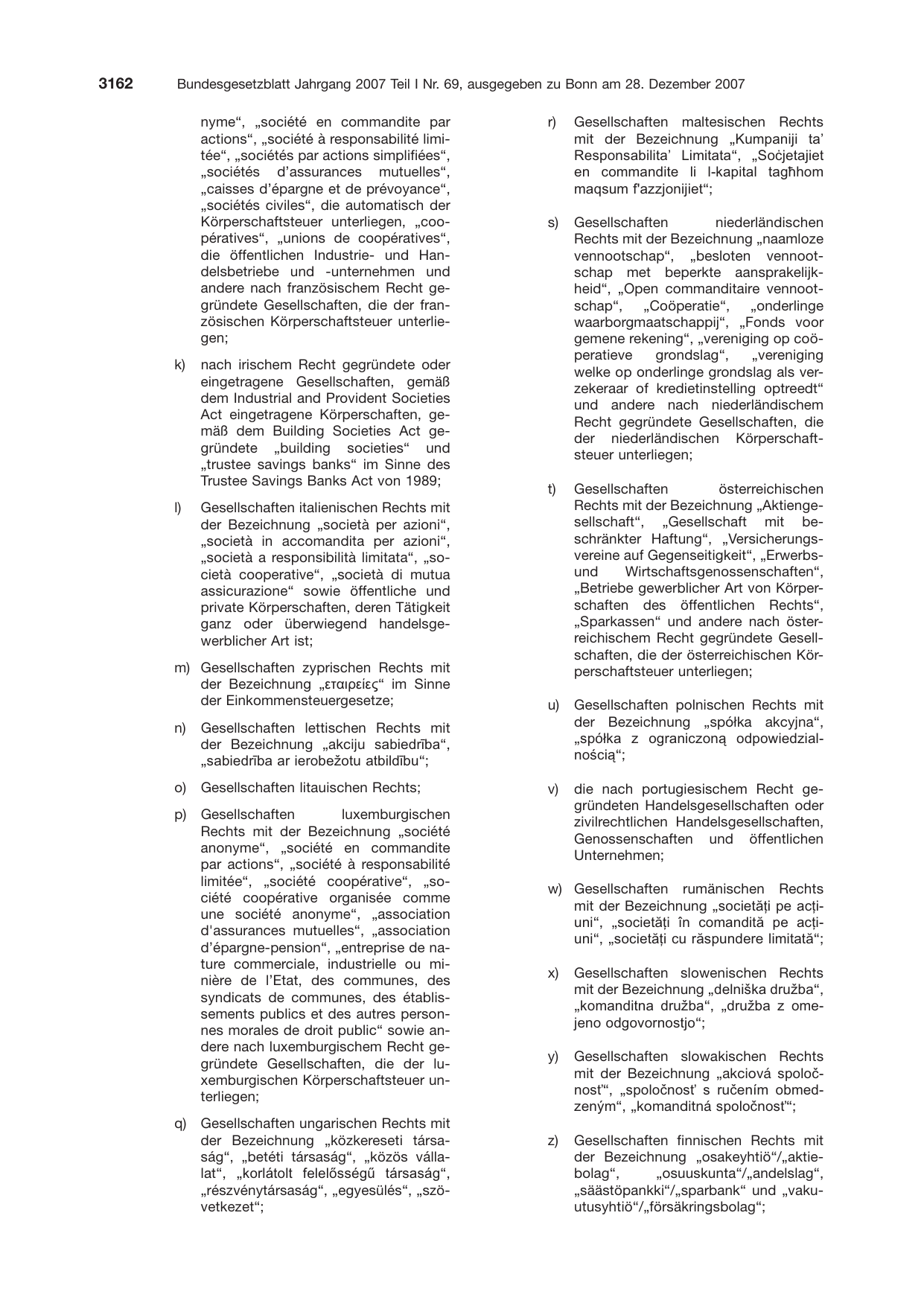 BGBl. 2007, Seite 3162 — Originalseite als Abbildung