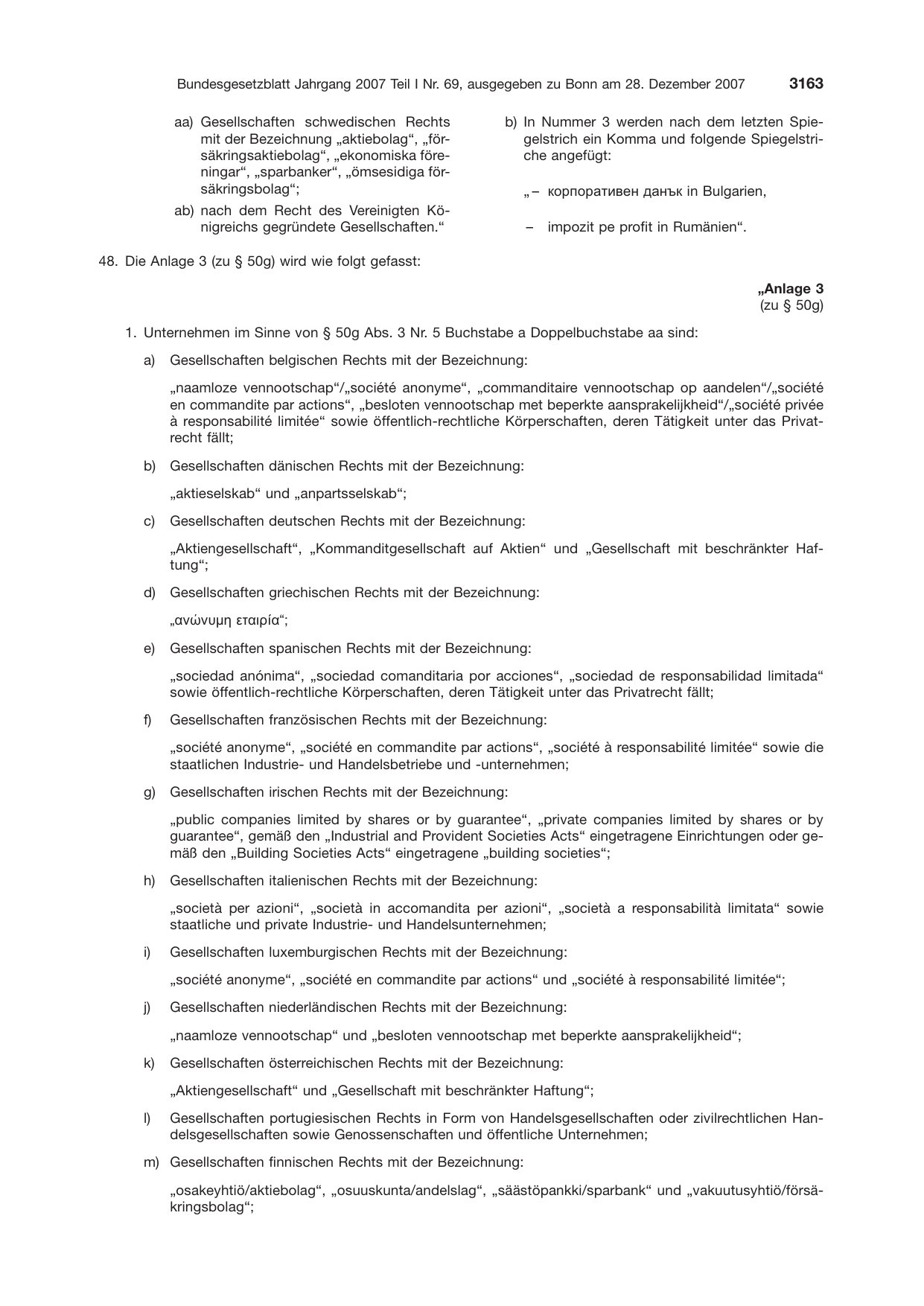BGBl. 2007, Seite 3163 — Originalseite als Abbildung