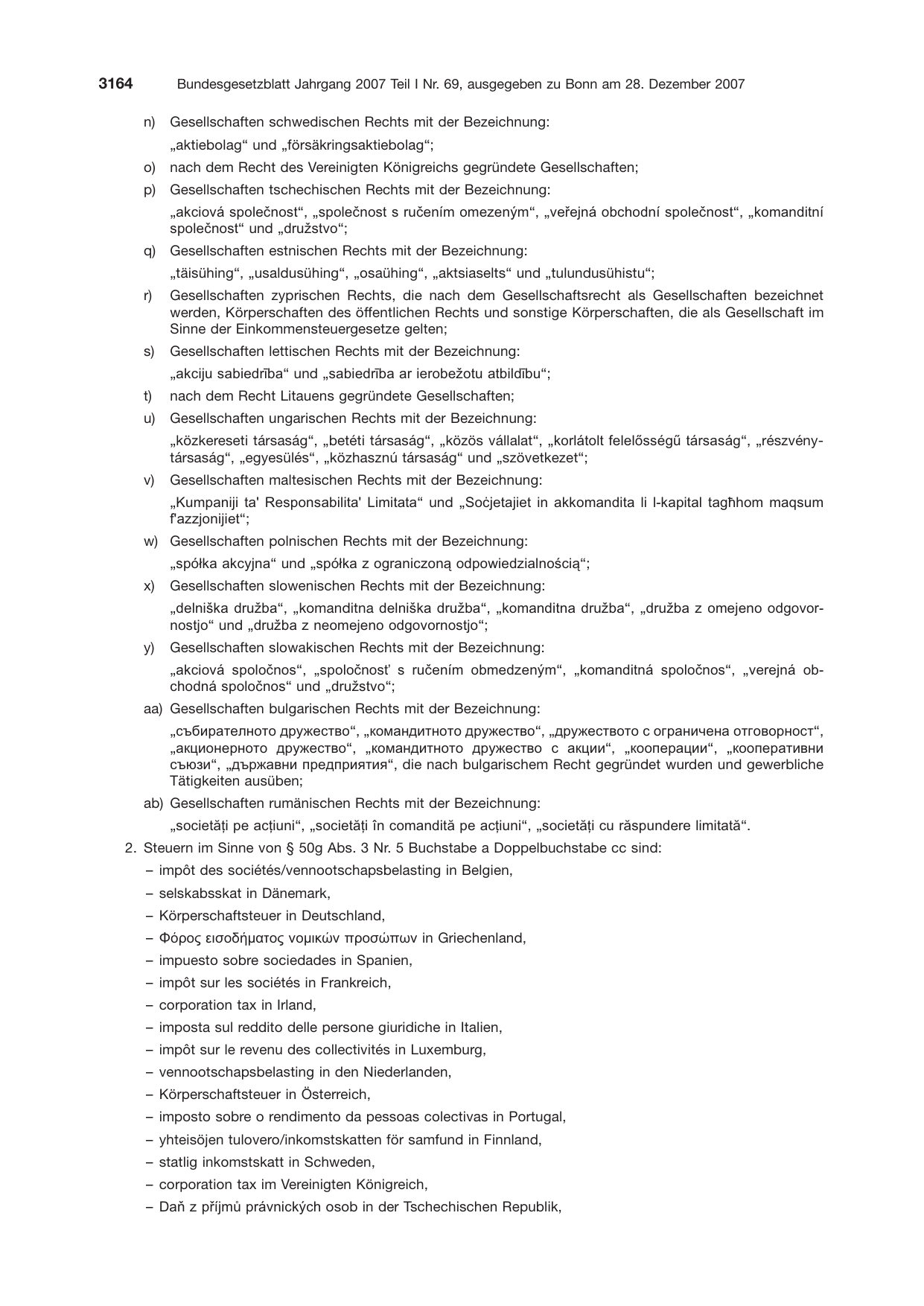 BGBl. 2007, Seite 3164 — Originalseite als Abbildung