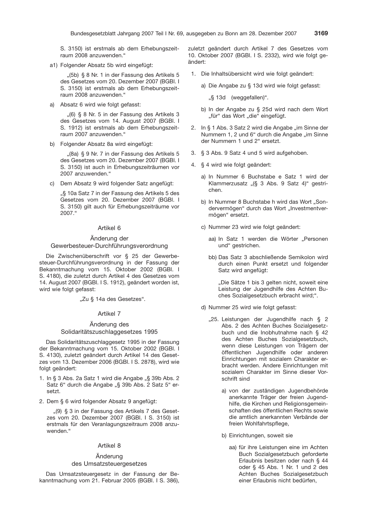 BGBl. 2007, Seite 3169 — Originalseite als Abbildung