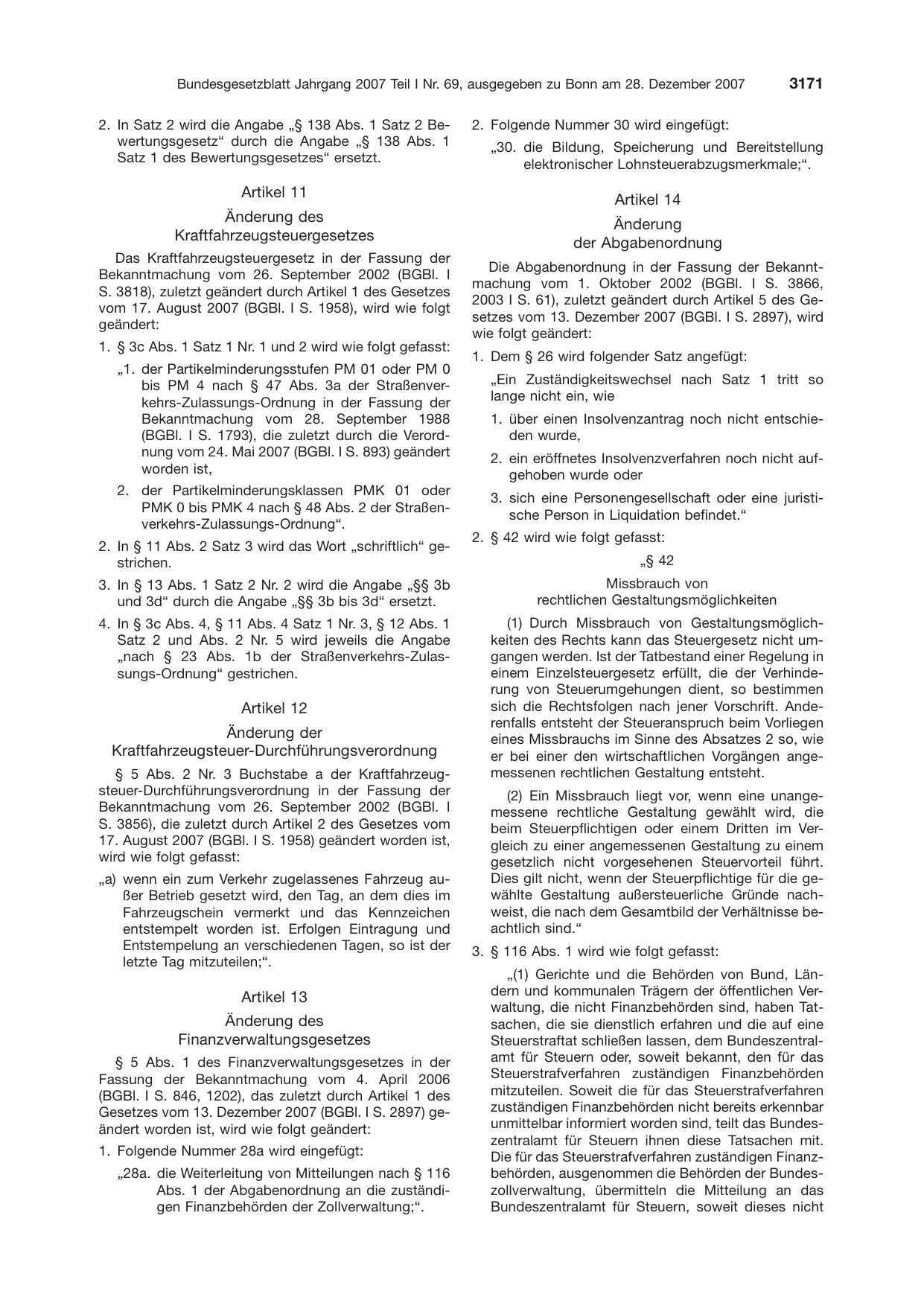 BGBl. 2007, Seite 3171 — Originalseite als Abbildung
