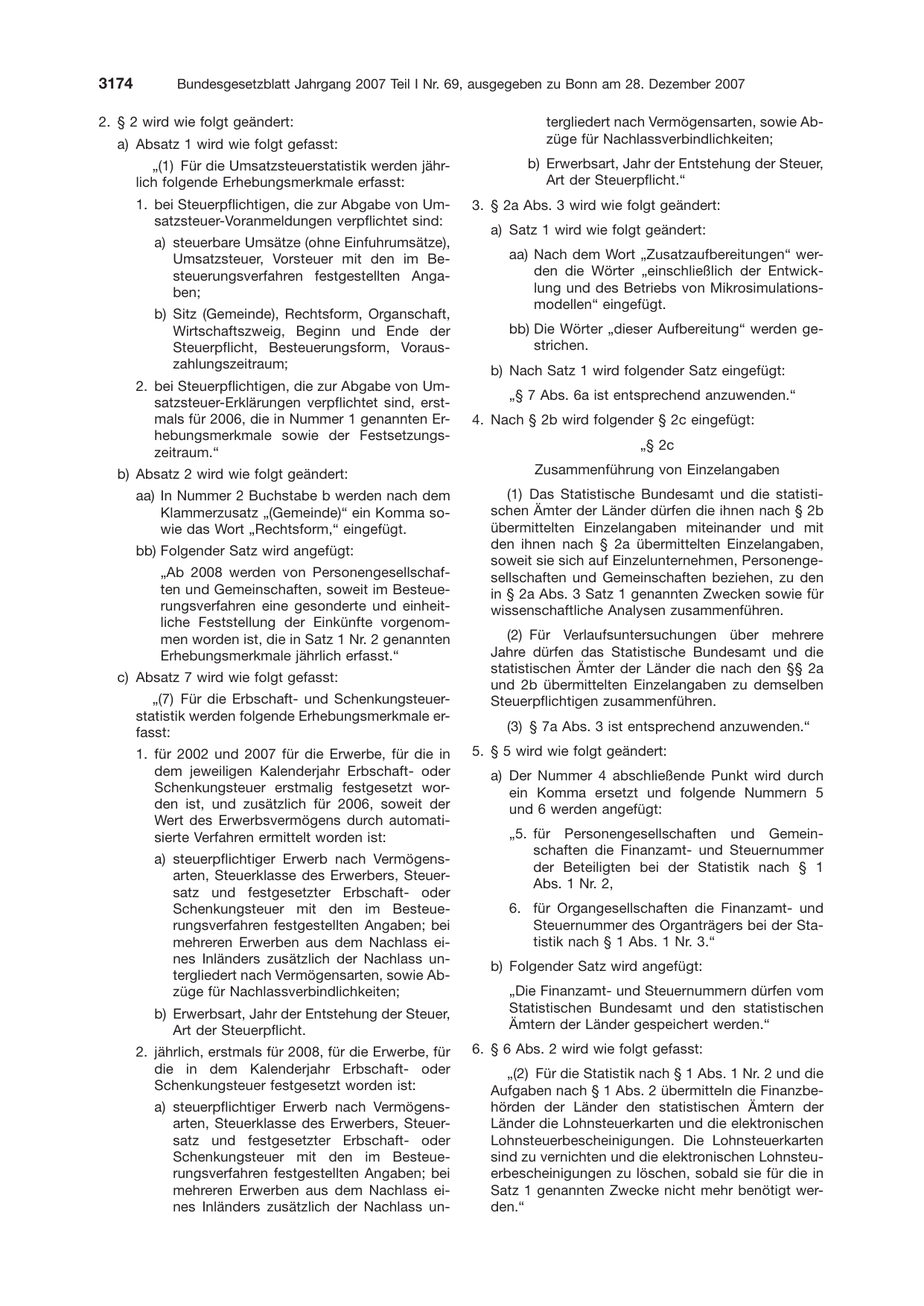 BGBl. 2007, Seite 3174 — Originalseite als Abbildung