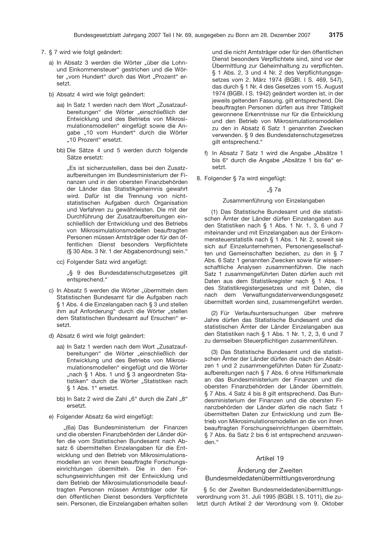 BGBl. 2007, Seite 3175 — Originalseite als Abbildung