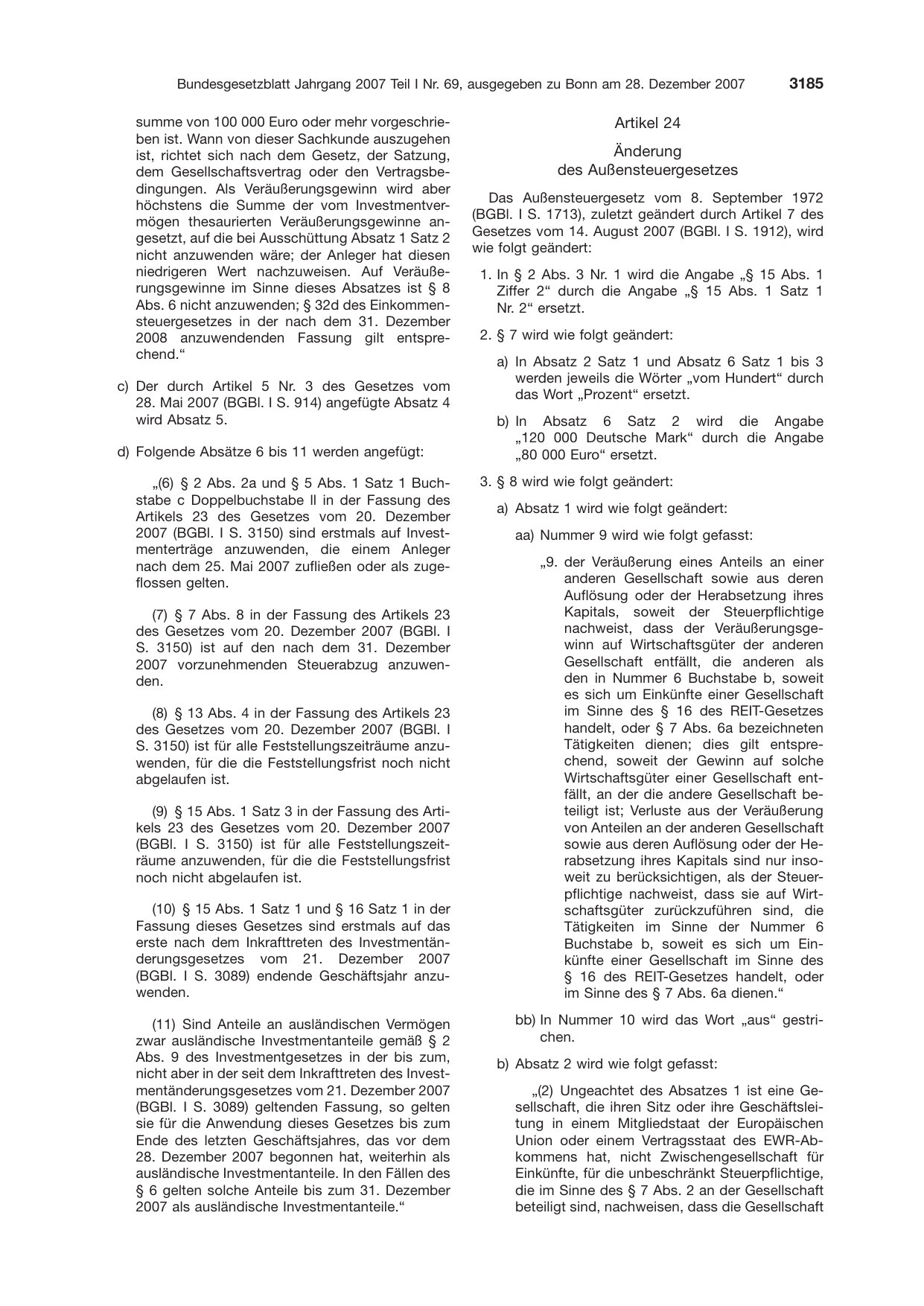 BGBl. 2007, Seite 3185 — Originalseite als Abbildung