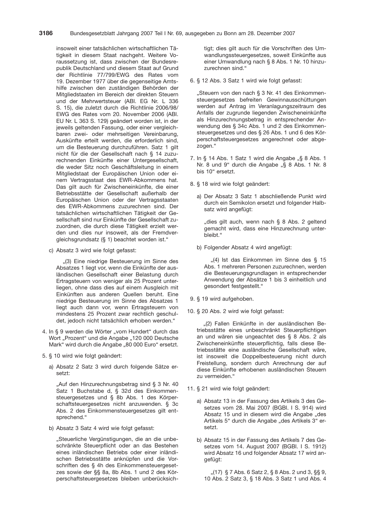 BGBl. 2007, Seite 3186 — Originalseite als Abbildung