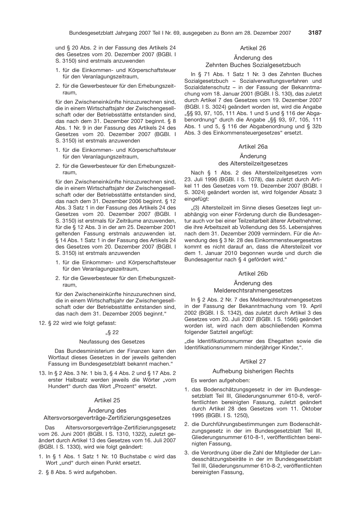 BGBl. 2007, Seite 3187 — Originalseite als Abbildung