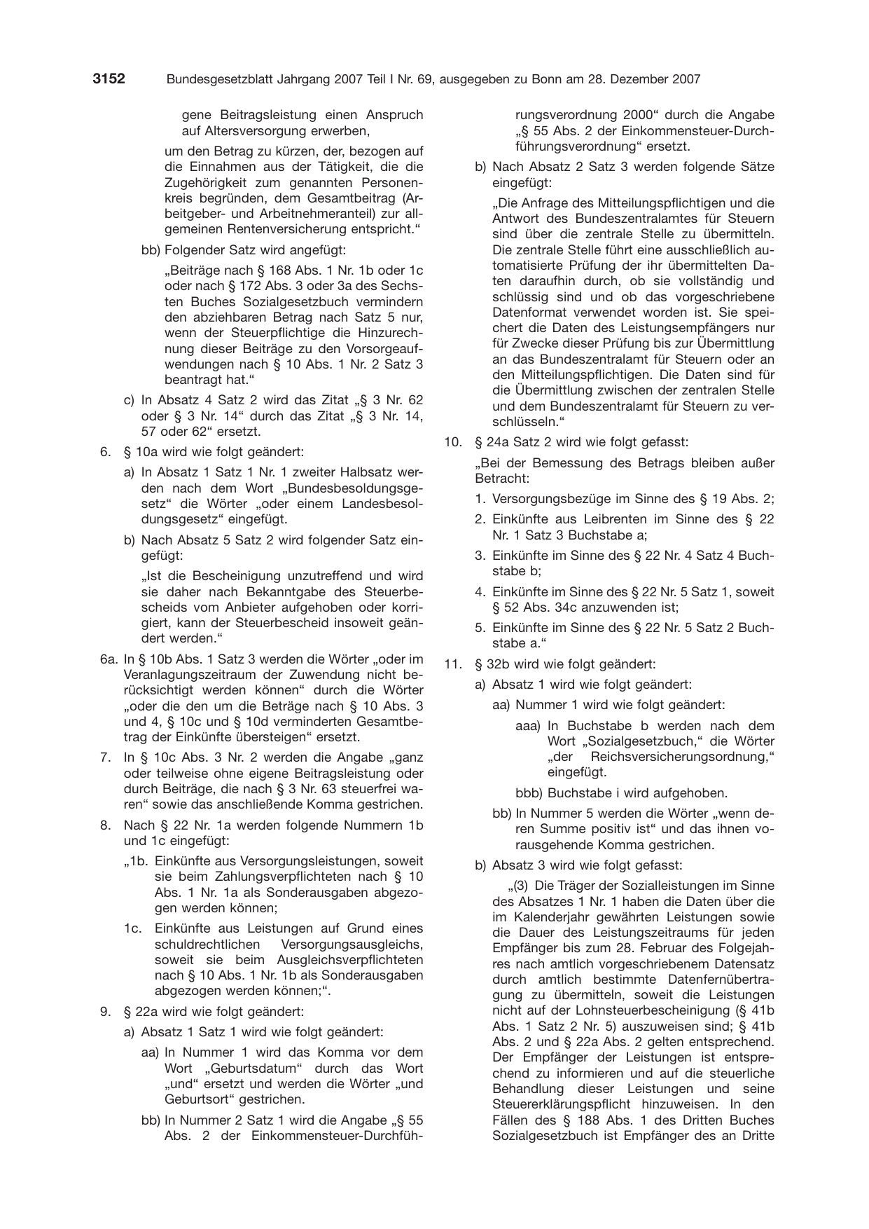 BGBl. 2007, Seite 3152 — Originalseite als Abbildung