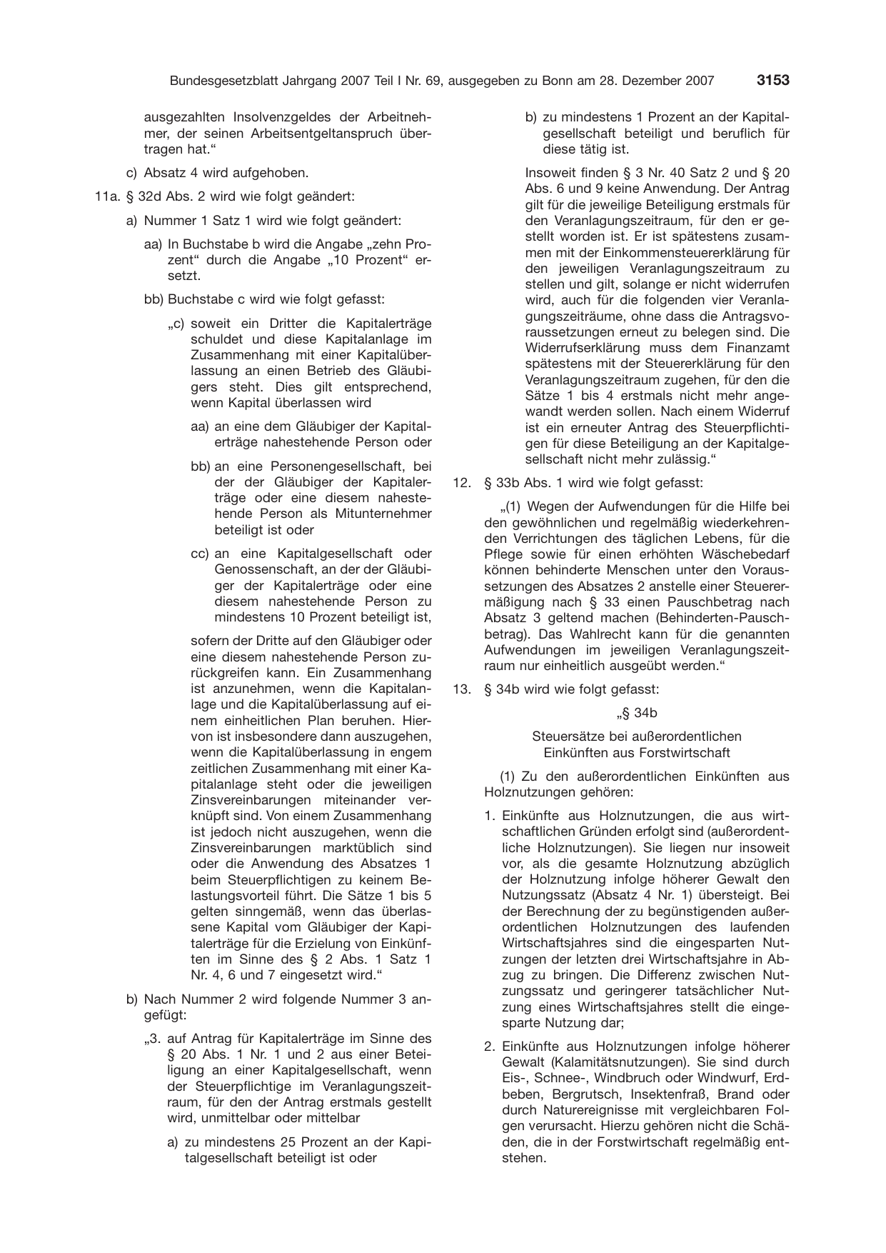BGBl. 2007, Seite 3153 — Originalseite als Abbildung