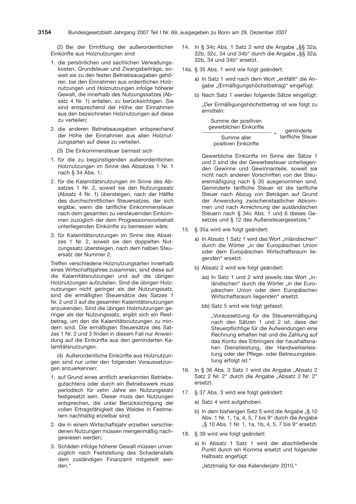 BGBl. 2007, Seite 3154 — Originalseite als Abbildung