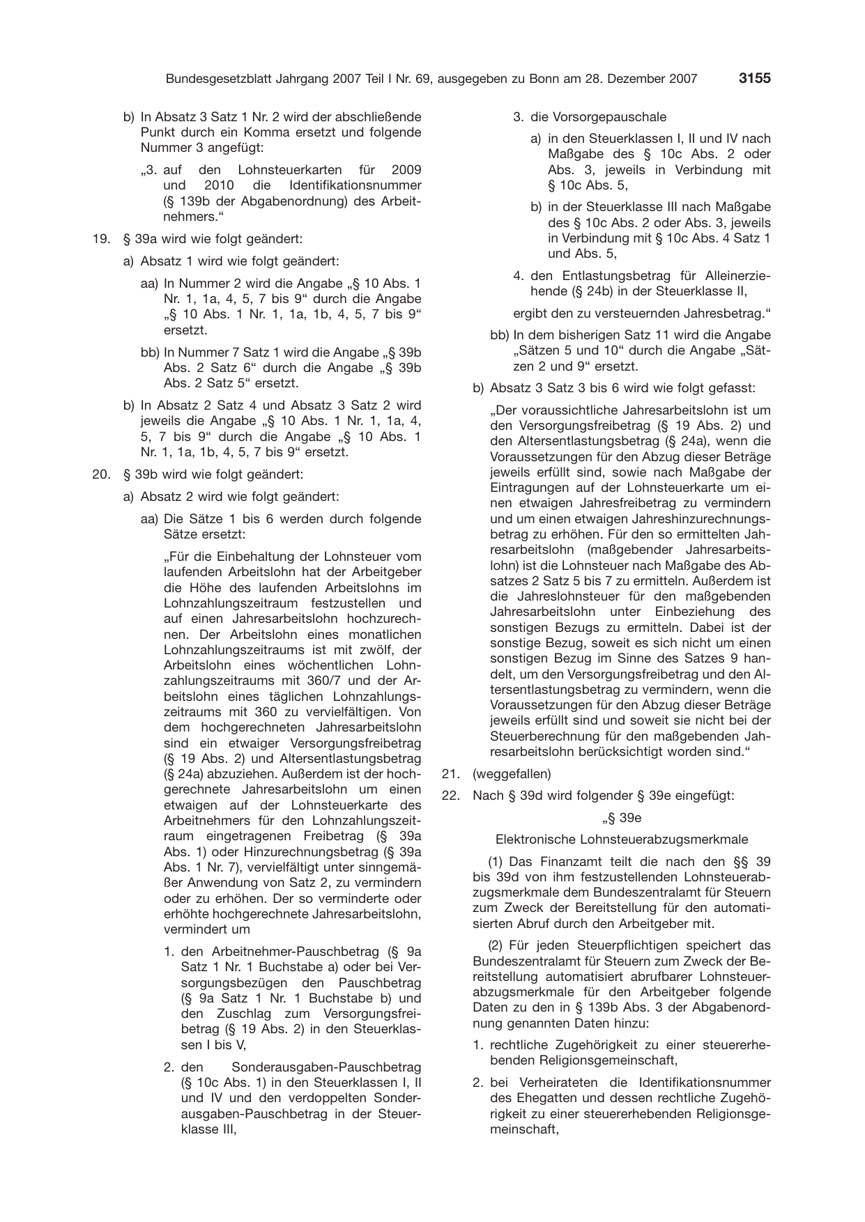 BGBl. 2007, Seite 3155 — Originalseite als Abbildung