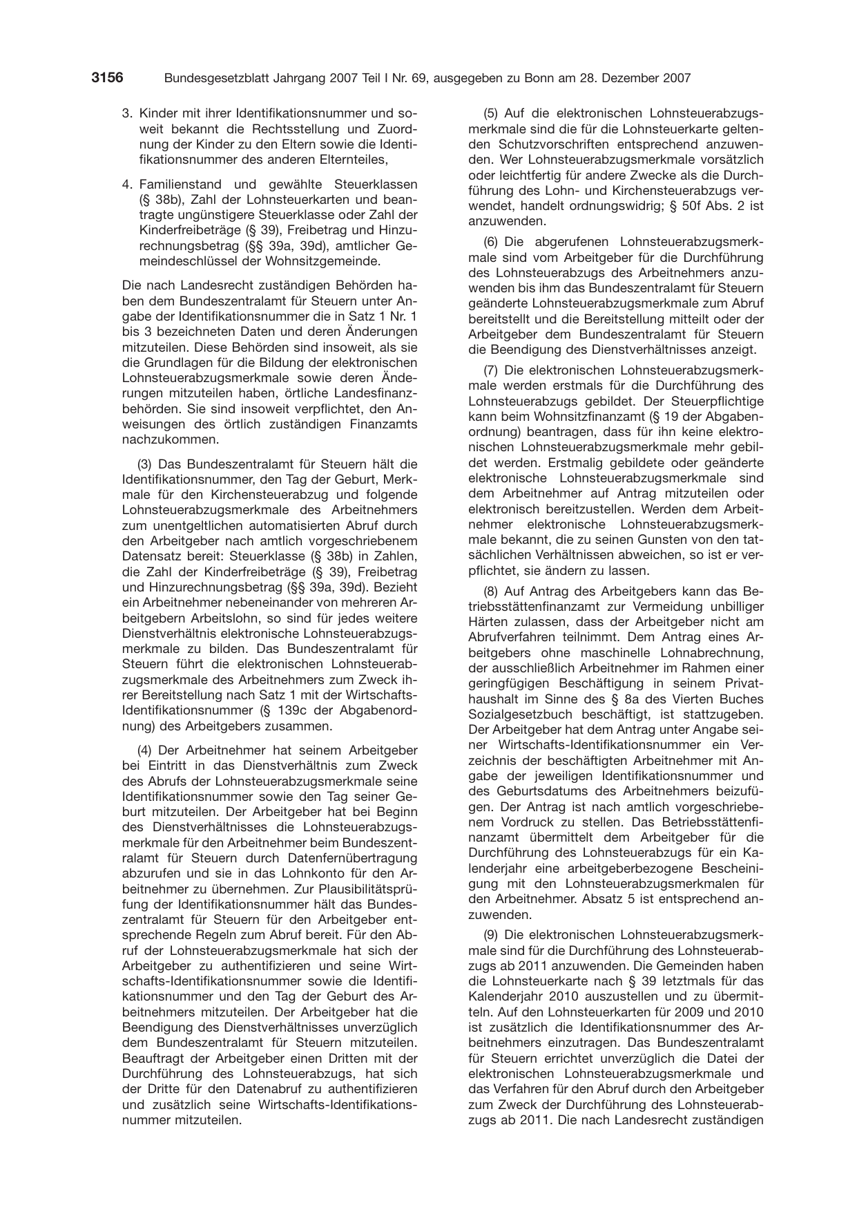 BGBl. 2007, Seite 3156 — Originalseite als Abbildung