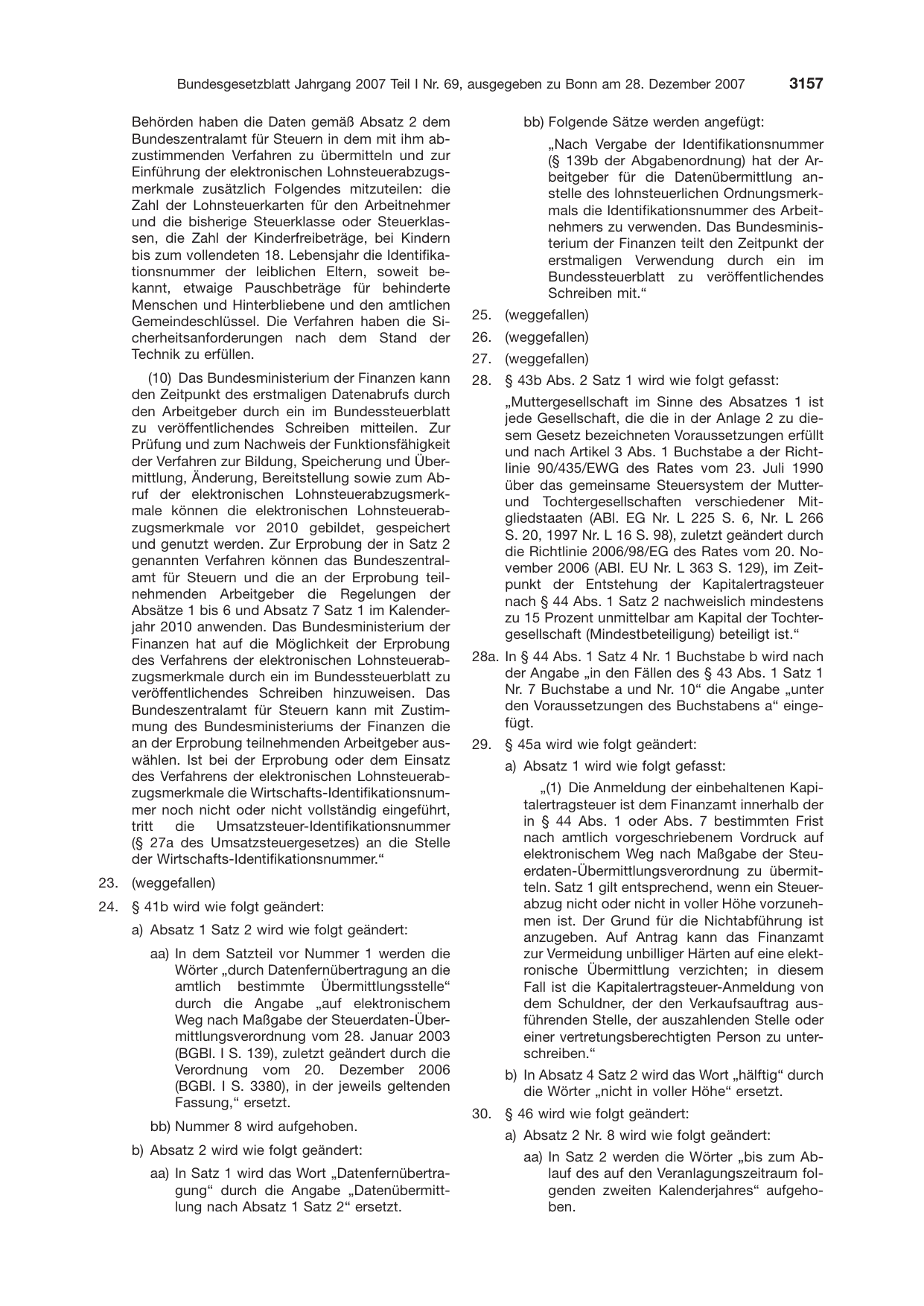 BGBl. 2007, Seite 3157 — Originalseite als Abbildung