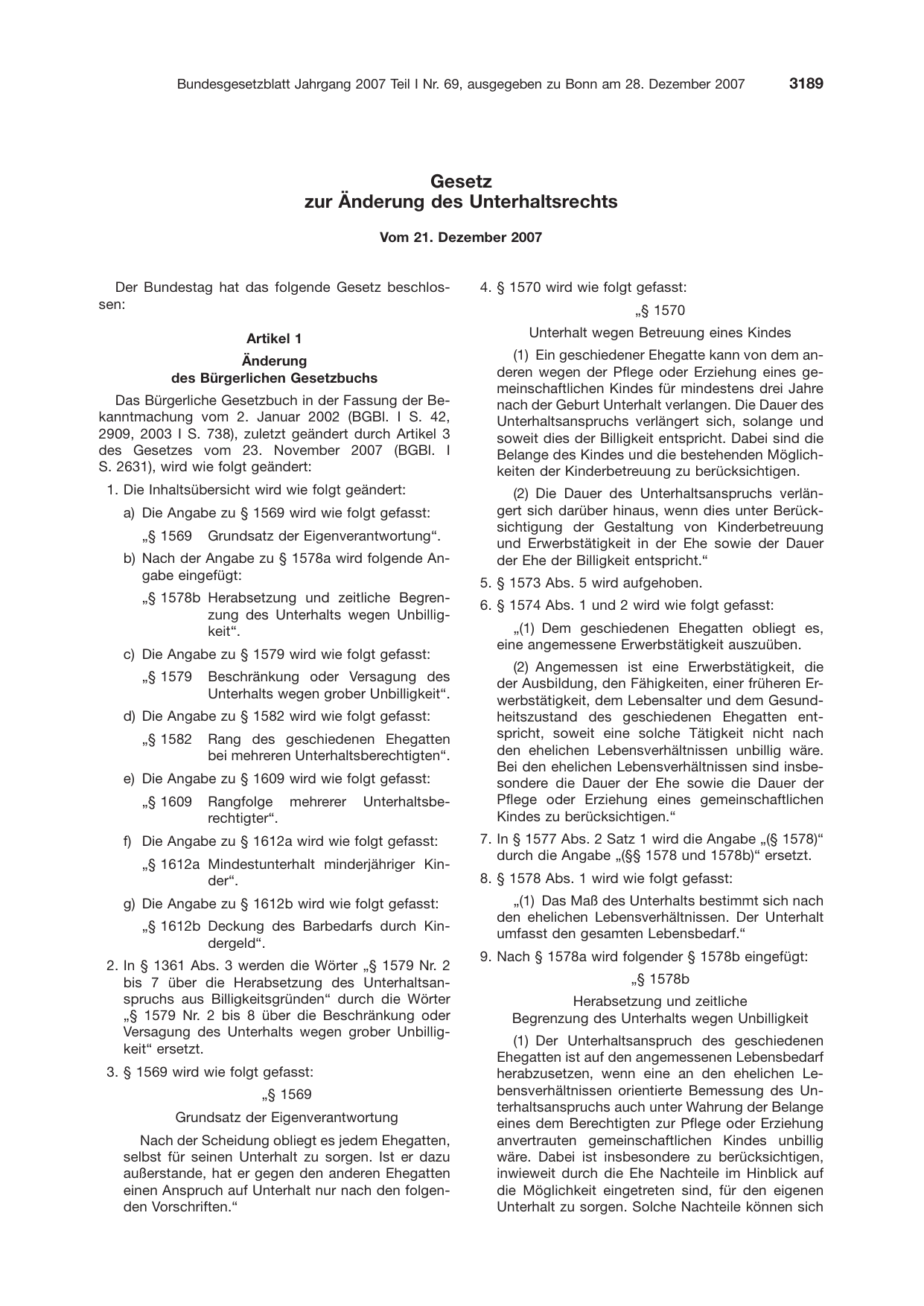 BGBl. 2007, Seite 3189 — Originalseite als Abbildung