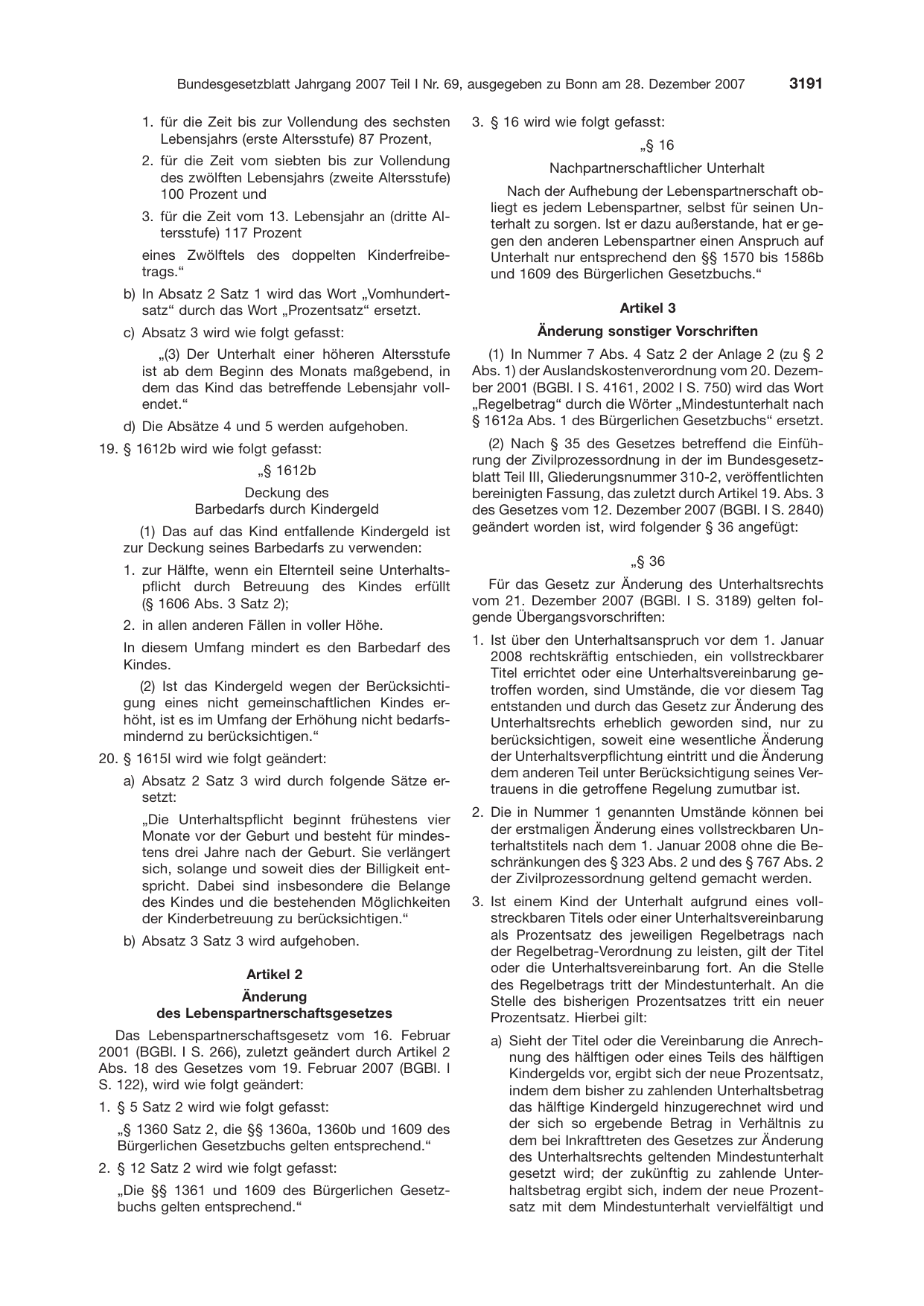 BGBl. 2007, Seite 3191 — Originalseite als Abbildung