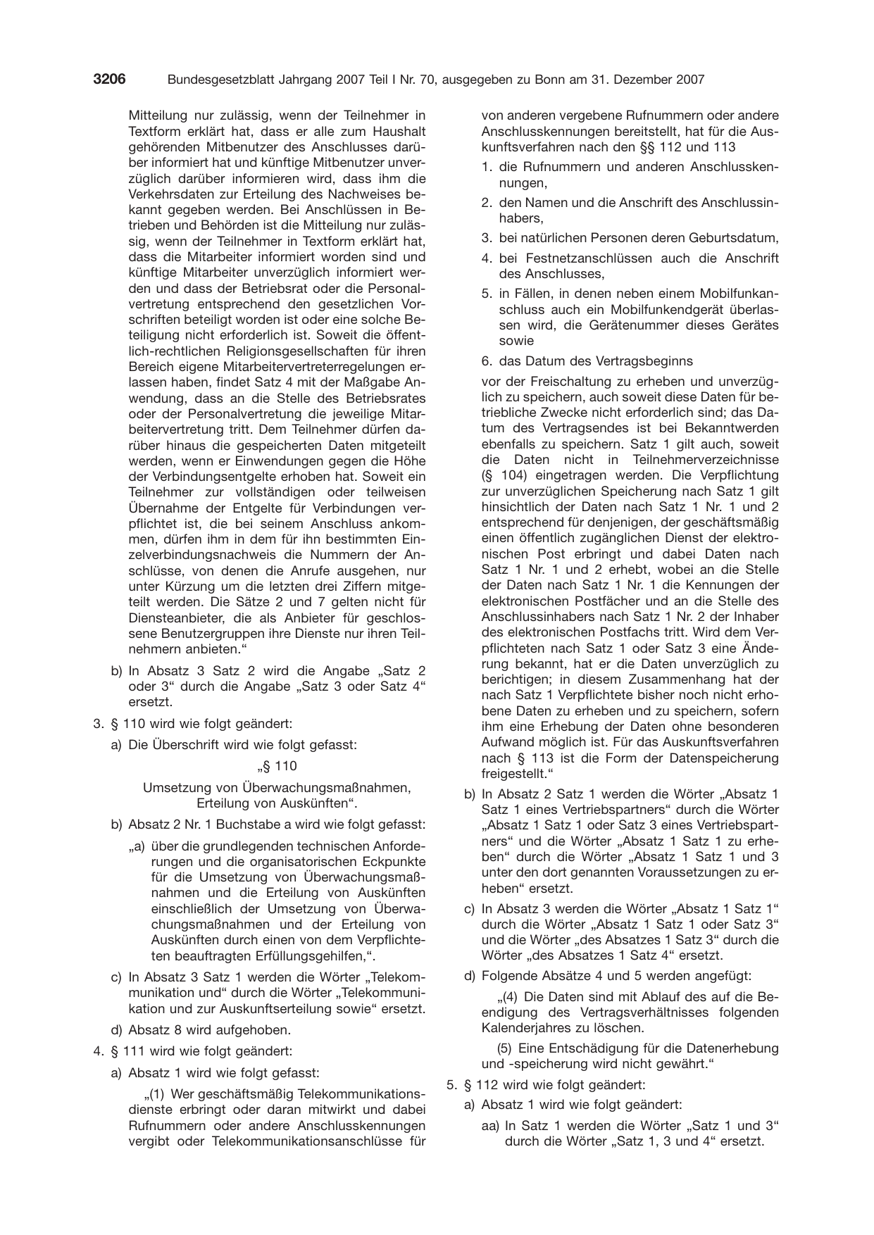 BGBl. 2007, Seite 3206 — Originalseite als Abbildung