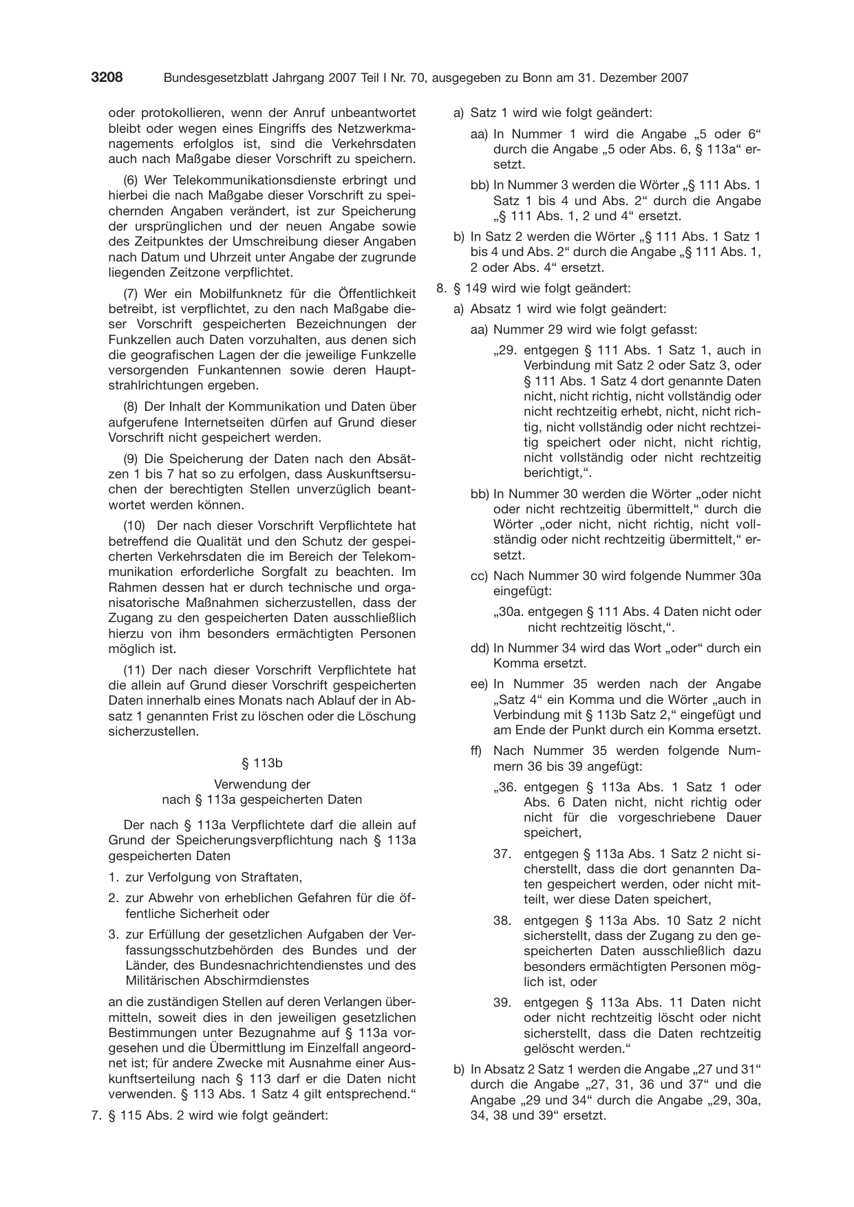 BGBl. 2007, Seite 3208 — Originalseite als Abbildung